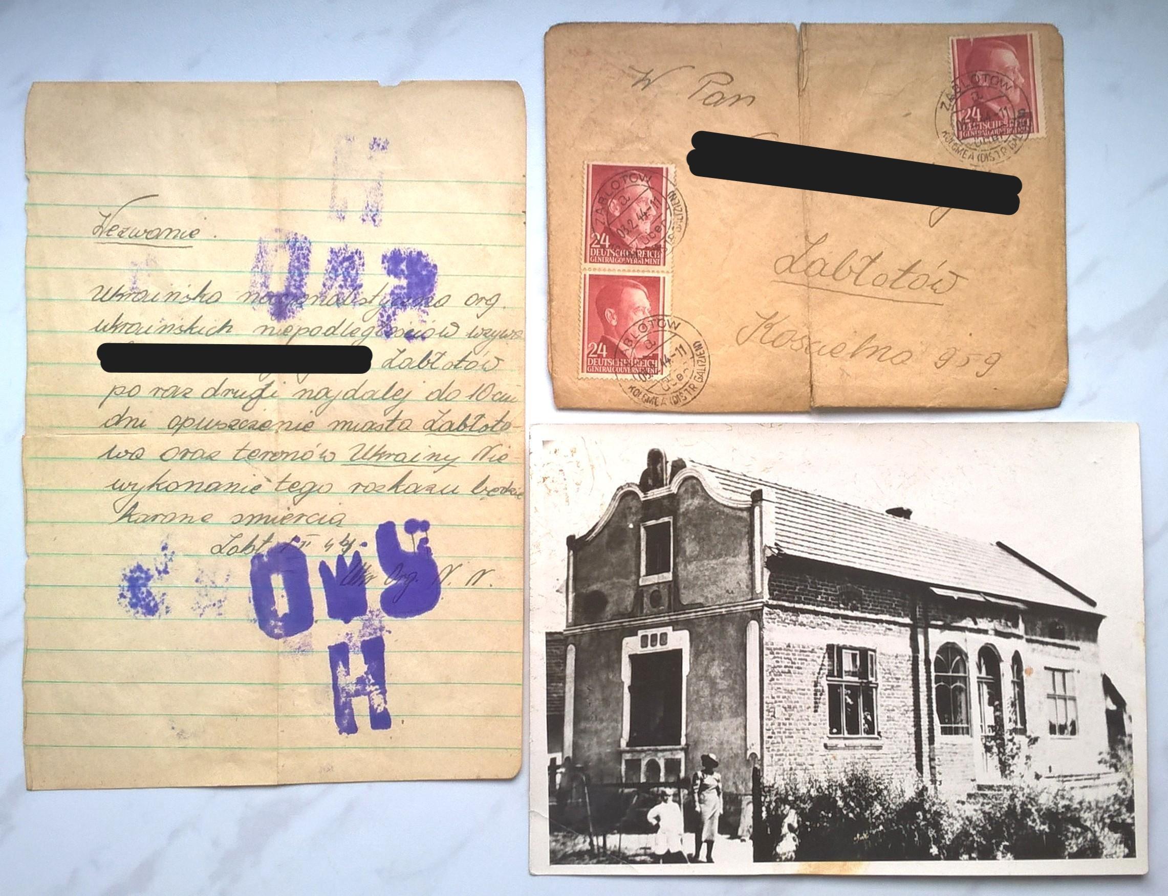 Zestaw oryginalny - dokument OUN-UPA, koperta, zdjęcie - 1944 r. - Kresy Wschodnie