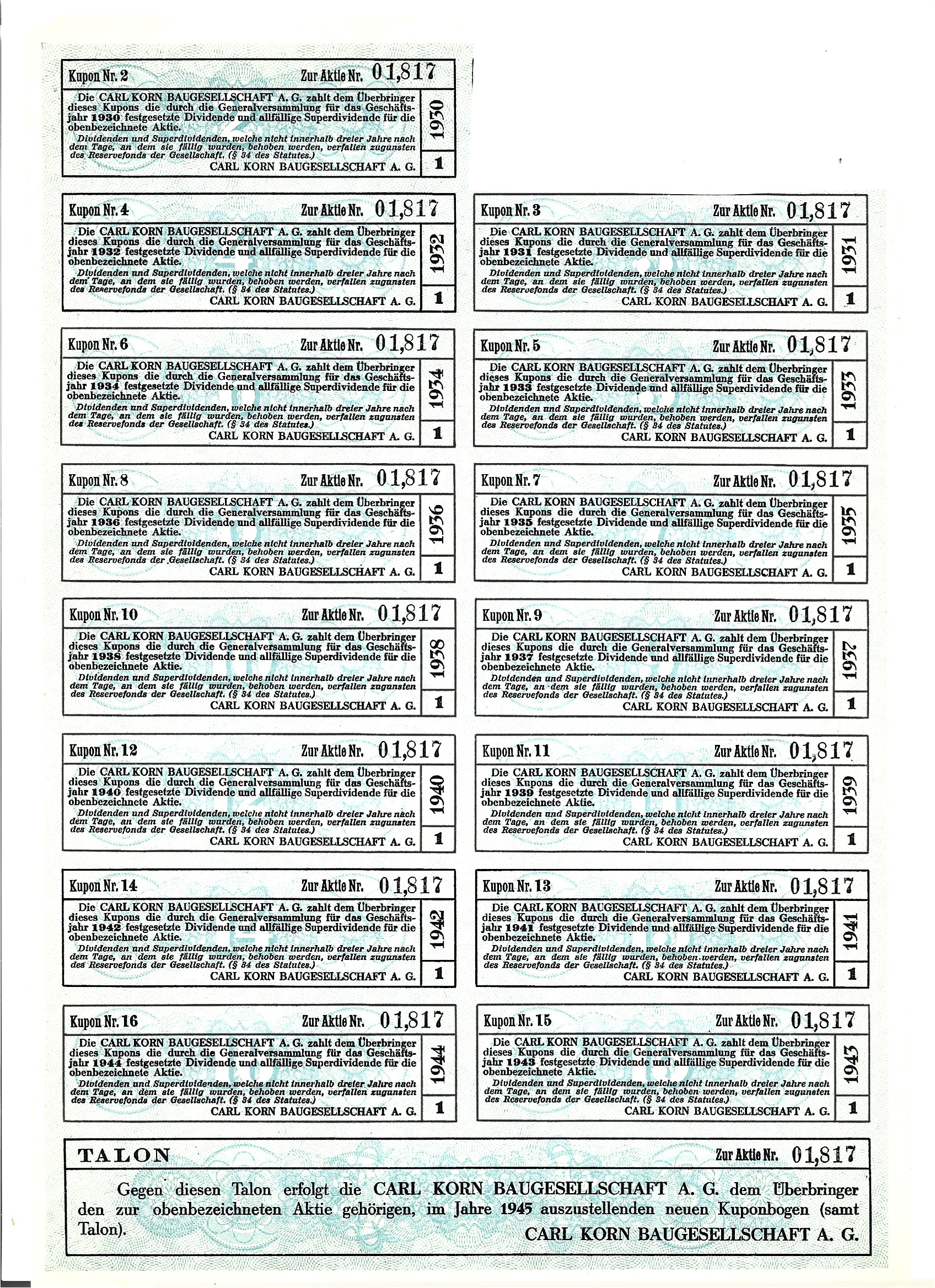 Akcje Firmy Budowlanej Karola Korna - 100 szylingów - 1929 r., Wiedeń [Nr 01,817]