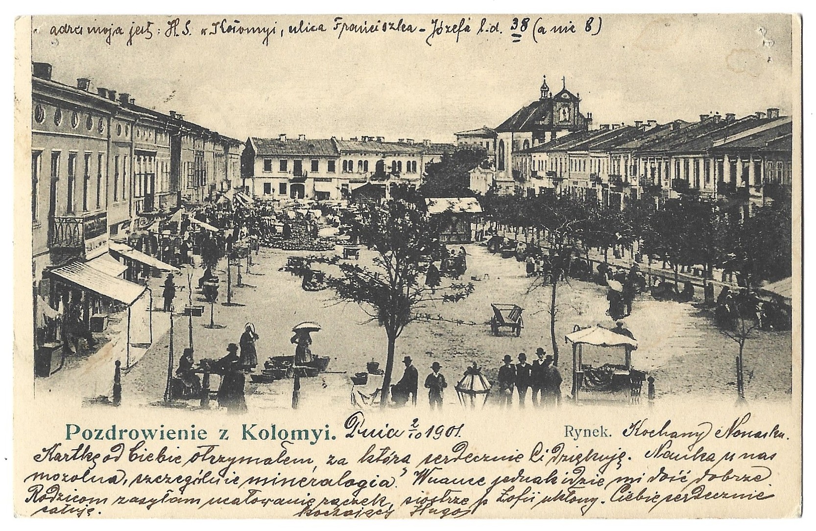 Pocztówka - Pozdrowienie z Kołomyi. Rynek, 1901 r. - Kresy wschodnie