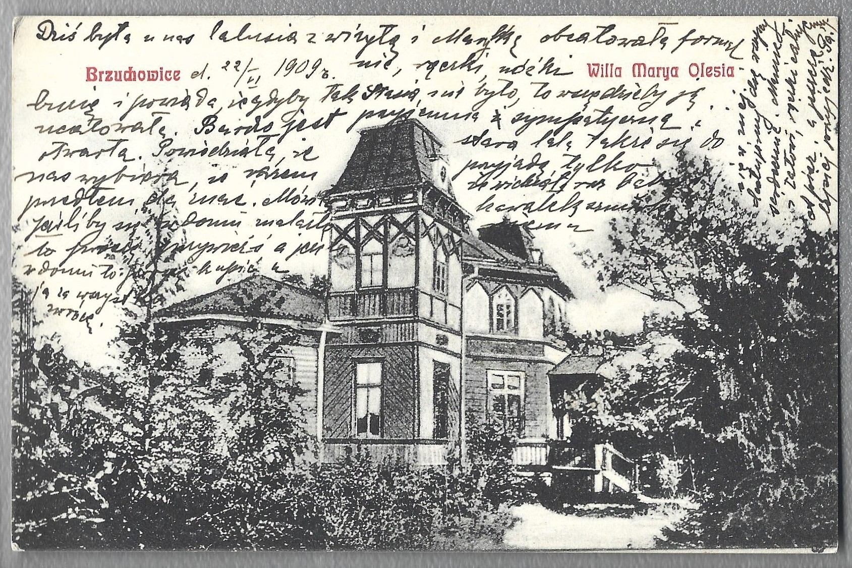 Pocztówka - Brzuchowice. Willa Marya Olesia, 1909 r. - Kresy wschodnie