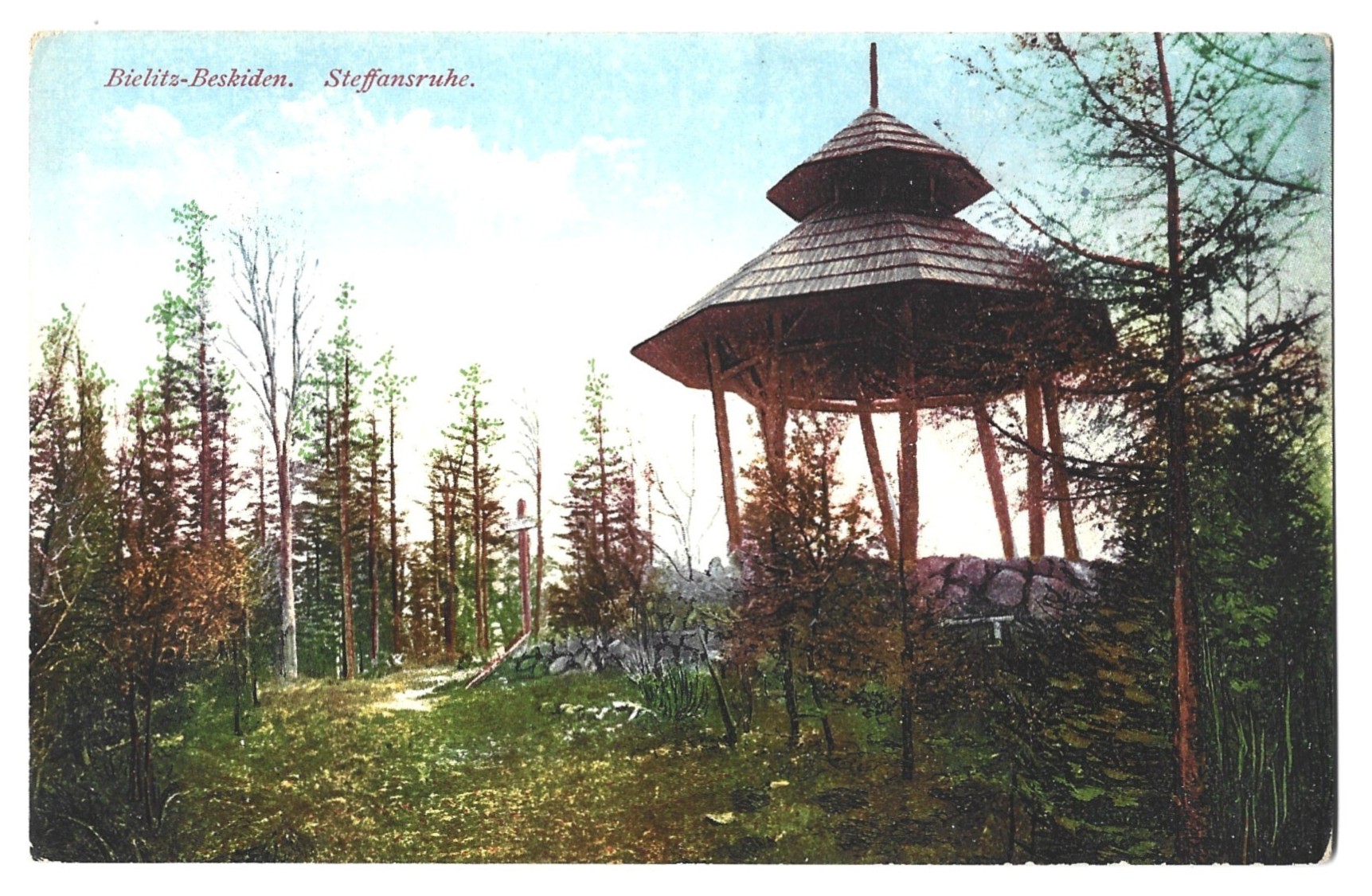 Pocztówka - Bielitz-Beskiden. Steffansruhe  -  Bielsko-Beskidy. Altana na Stefance/Koziej Górze, 1913 r.