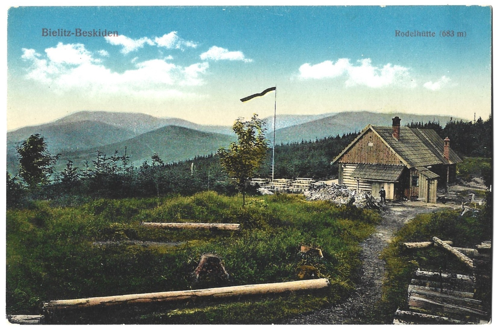 Pocztówka - Bielitz-Beskiden Rodelhutte (683 m) - Bielsko. Beskidy - Schronisko Stefanka na Koziej Górze, 1915 r.