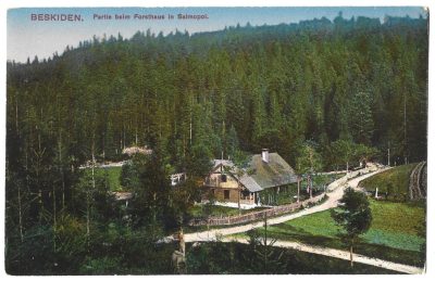 Pocztówka - Beskiden. Partie beim Forsthaus in Salmopol  -  Beskidy. Wycieczka do leśniczówki w Salmopolu