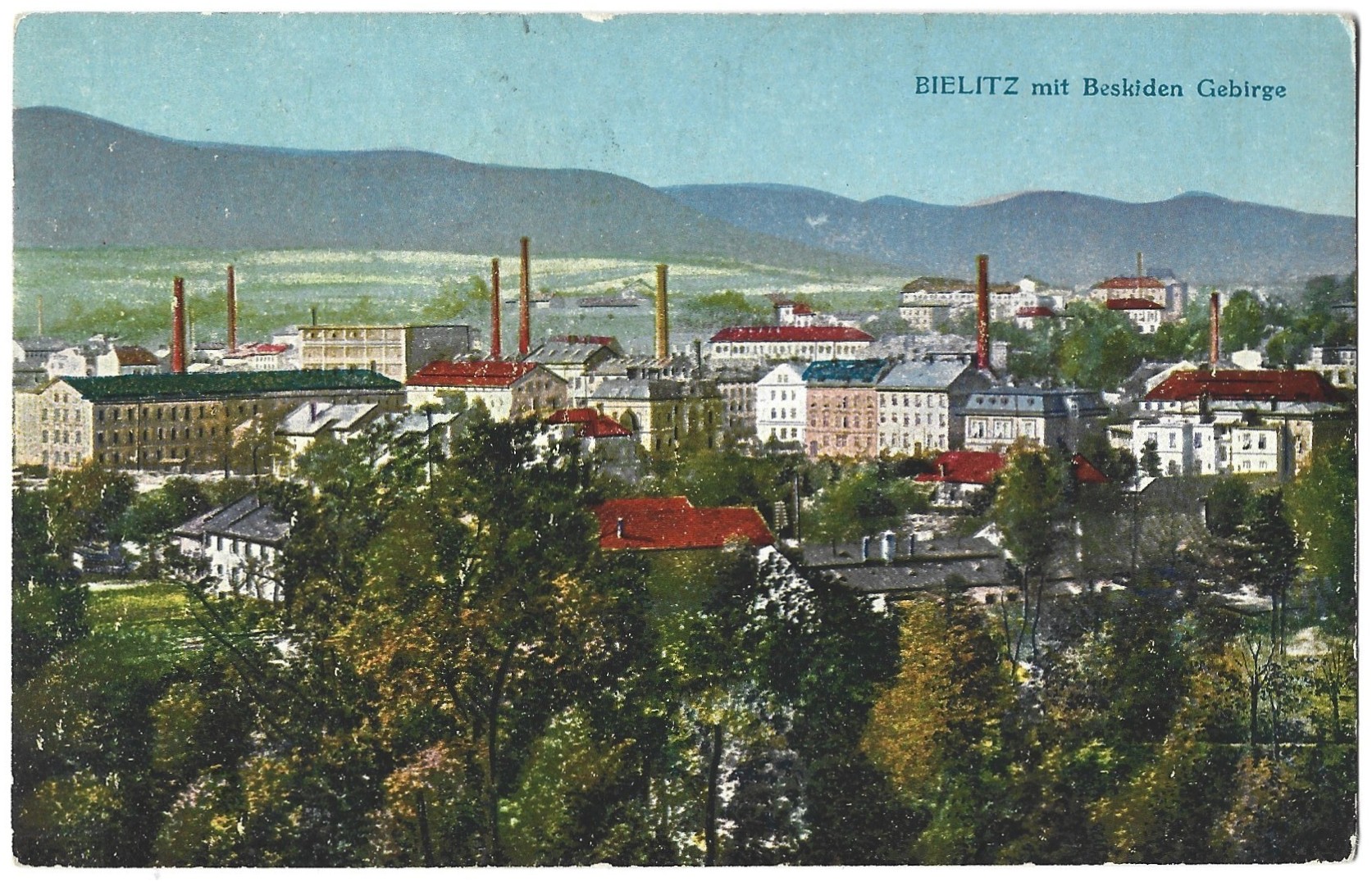 Pocztówka - BIELITZ mit Beskiden gebirge - BIELSKO z pasmem górskim Beskidów, 1916 r.