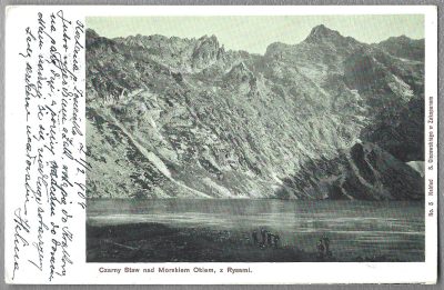 Pocztówka - Czarny Staw nad Morskiem Okiem, z Rysami, 1904 r.