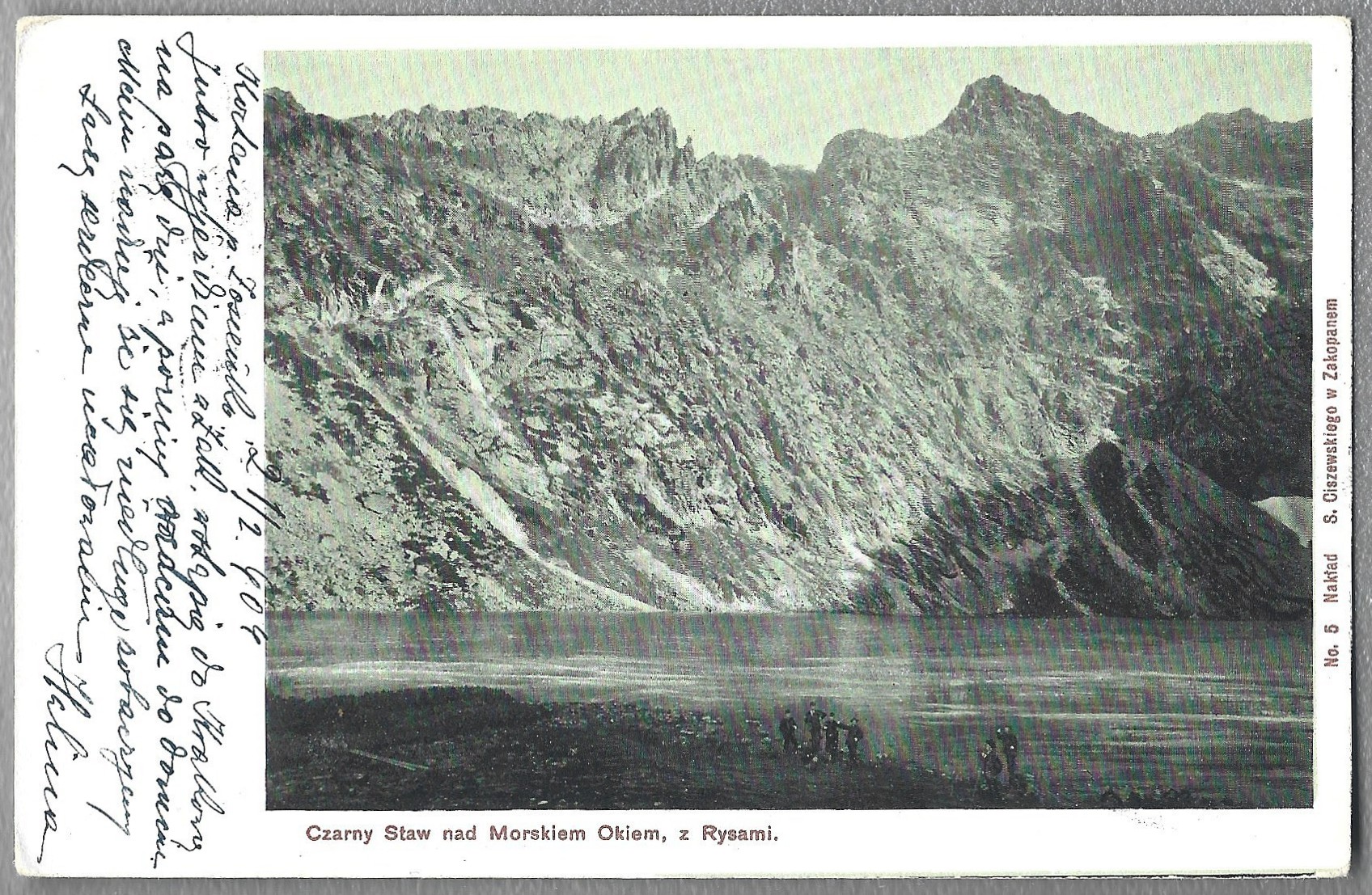 Pocztówka - Czarny Staw nad Morskiem Okiem, z Rysami, 1904 r.