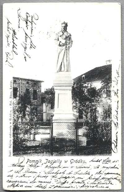 Pocztówka - Pomnik Jagiełły w Gródku, 1905 r. - Kresy wschodnie