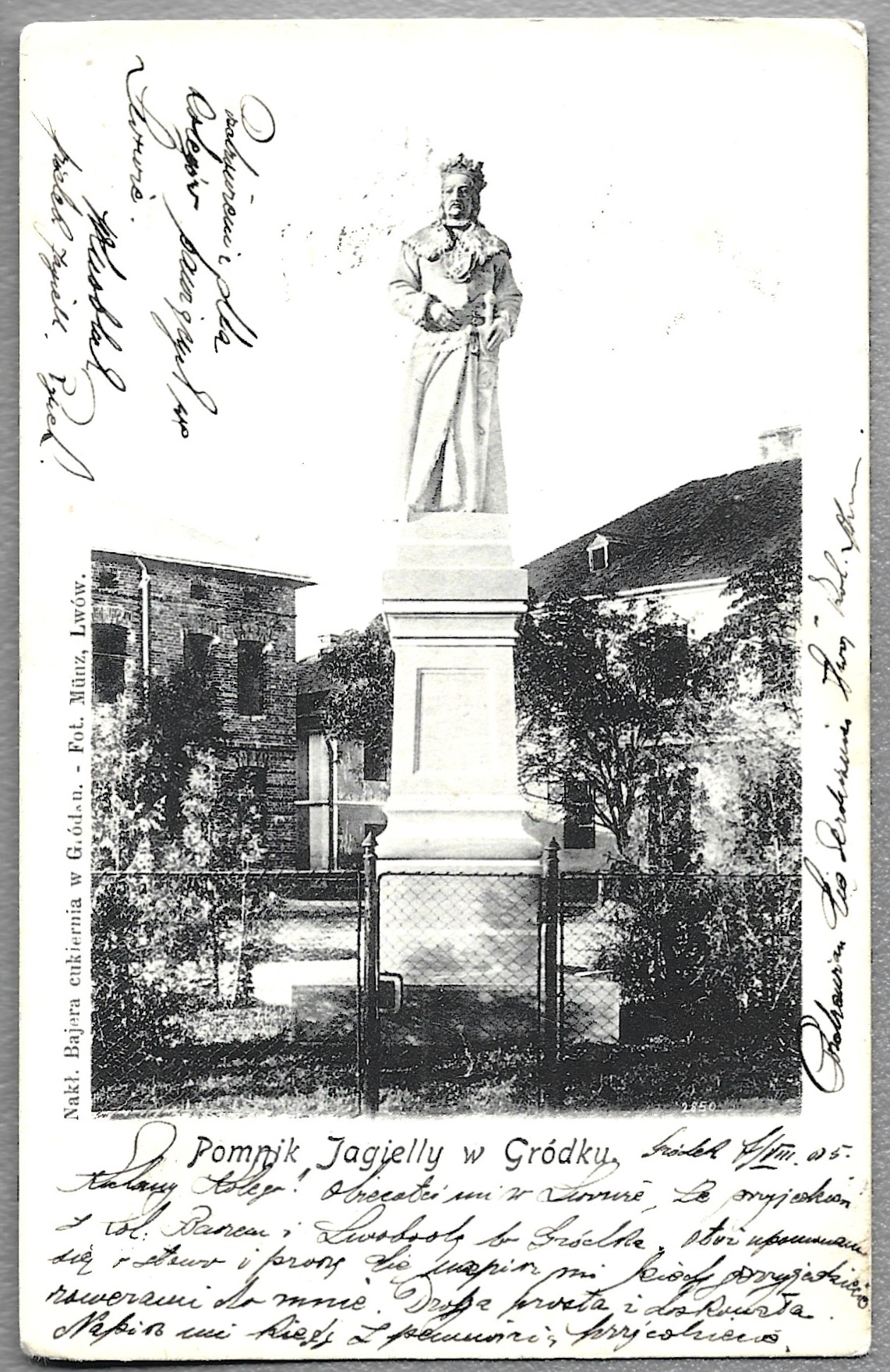 Pocztówka - Pomnik Jagiełły w Gródku, 1905 r. - Kresy wschodnie
