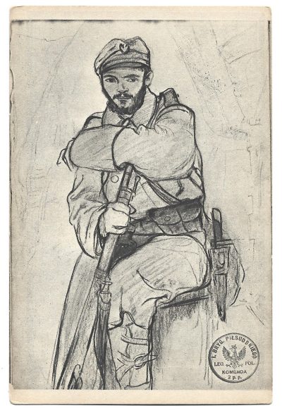 Pocztówka - żołnierz Legionów Polskich - rys. L. Gottlieb