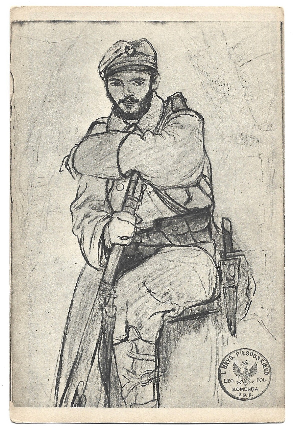 Pocztówka - żołnierz Legionów Polskich - rys. L. Gottlieb