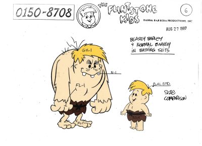 Oryginalny zestaw animacyjny z bajki THE FLINTSTONE KIDS – Barney w stroju kąpielowym, 1987 r.