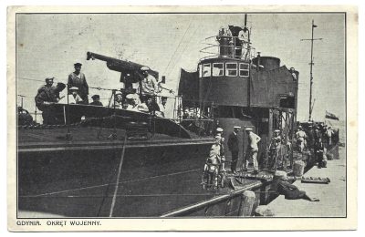 Pocztówka - GDYNIA. Okręt wojenny, 1927 r.