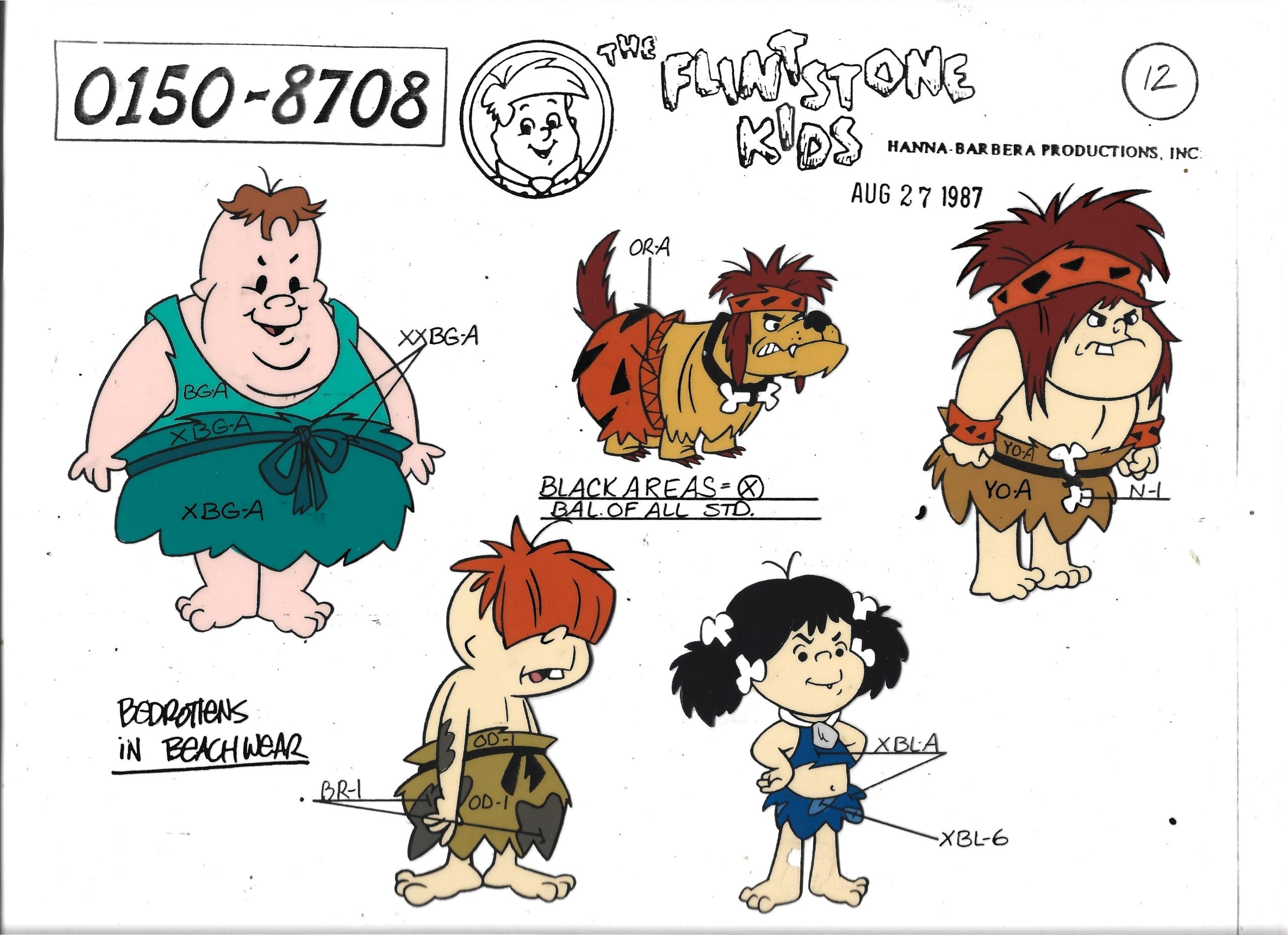 Oryginalny zestaw animacyjny z bajki THE FLINTSTONE KIDS - BEDROTTEN IN BEACH WEAR - Łobuzy w strojach kąpielowych, 1987 r.