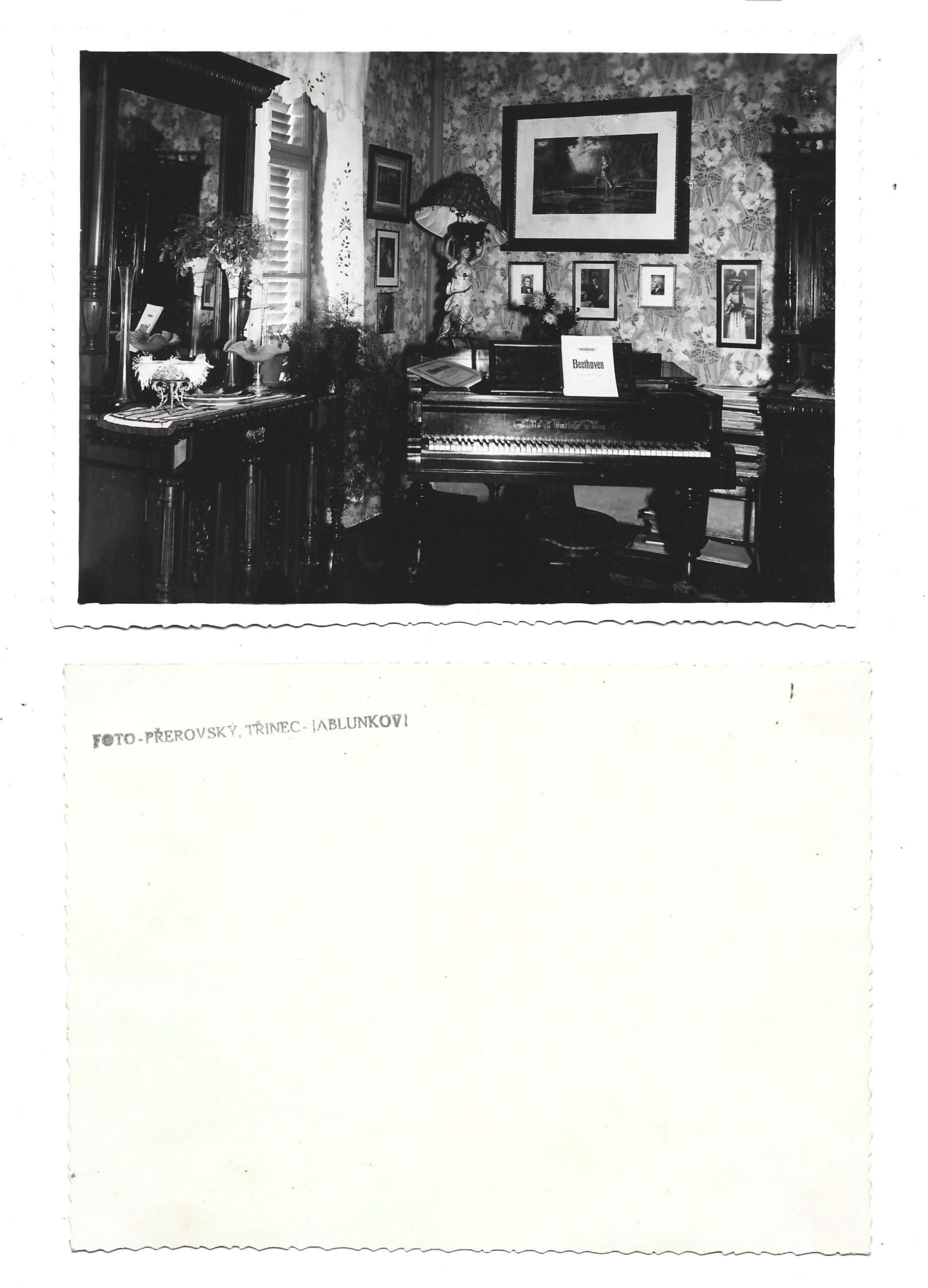 Zestaw zdjęć (3 szt.) – wnętrze mieszkania - salon, 1900-1915 - FOTO PREROVSKY, TRINEC-JABLUNKOV (Trzyniec-Jabłonków)