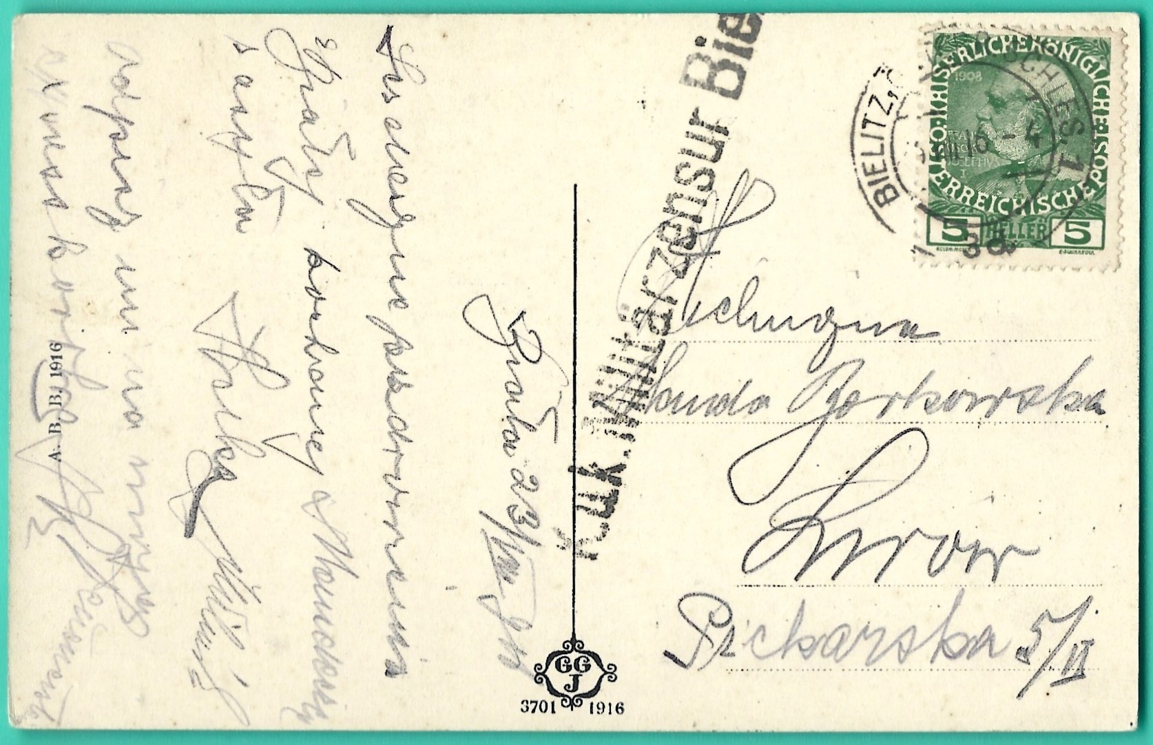 Pocztówka - BIELITZ mit Beskiden gebirge - BIELSKO z pasmem górskim Beskidów, 1916 r.