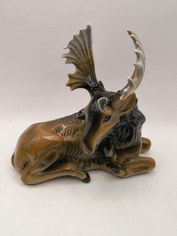 Figurka porcelanowa - Leżący Łoś - "STEATYT" Katowice