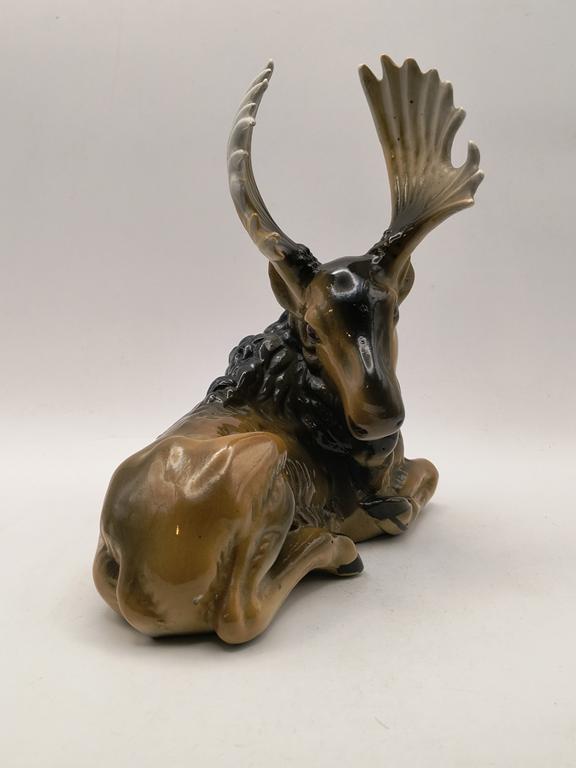 Figurka porcelanowa - Leżący Łoś - "STEATYT" Katowice