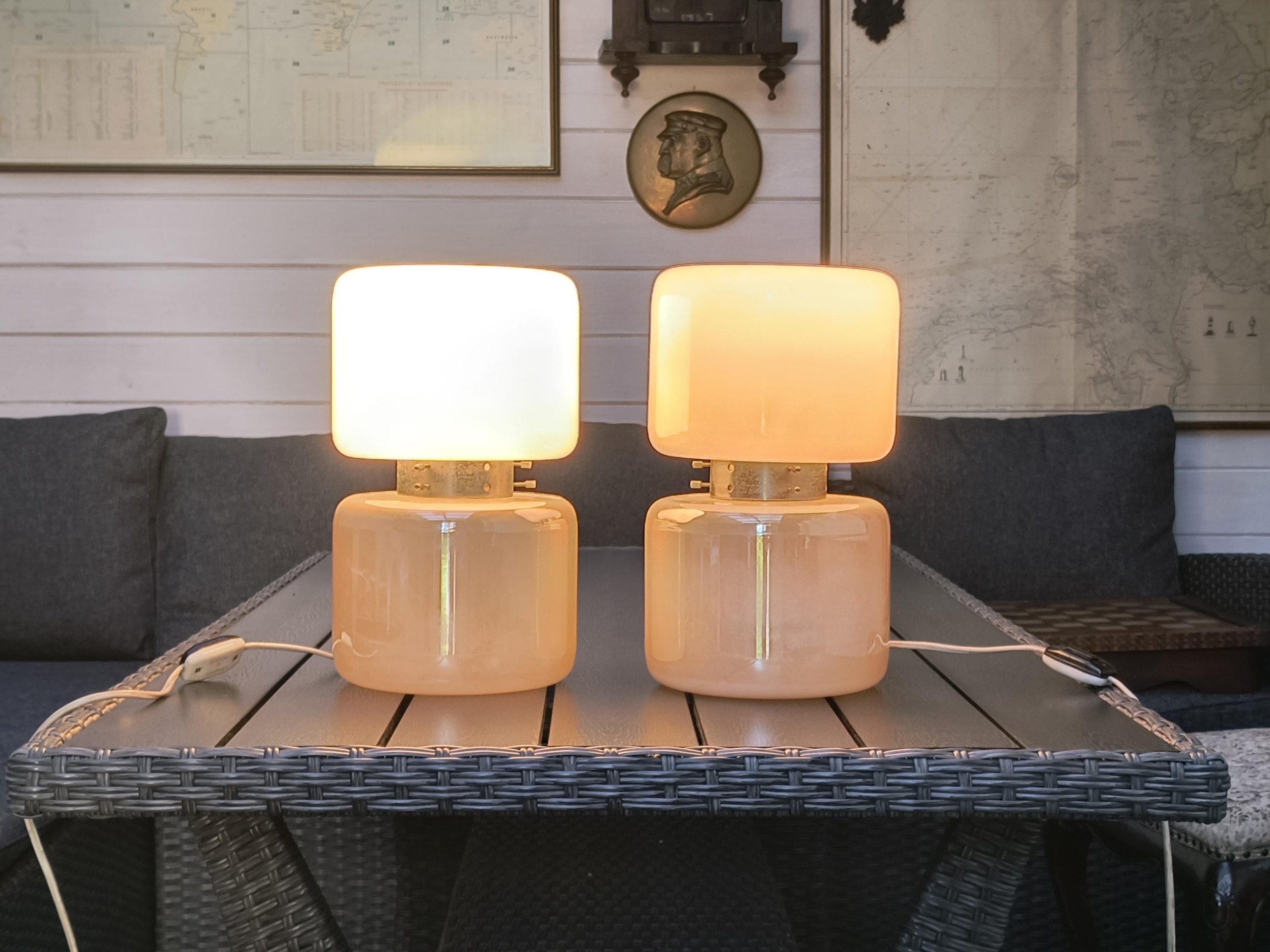 Zestaw szklanych lamp - VITROPOL, Białystok - PRL