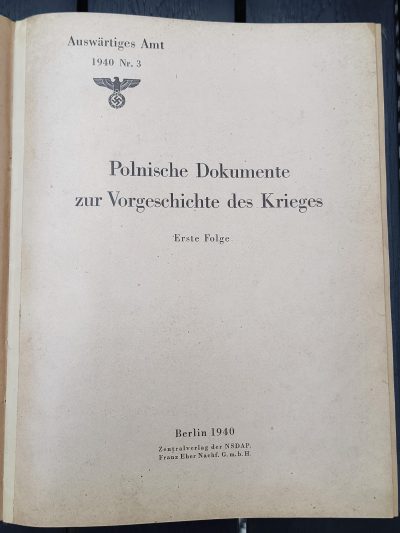 Książka "Polnische Dokumente zur Vorgeschichte des Krieges" - Polskie dokumenty dotyczące przedwojennej historii, 1940 r.