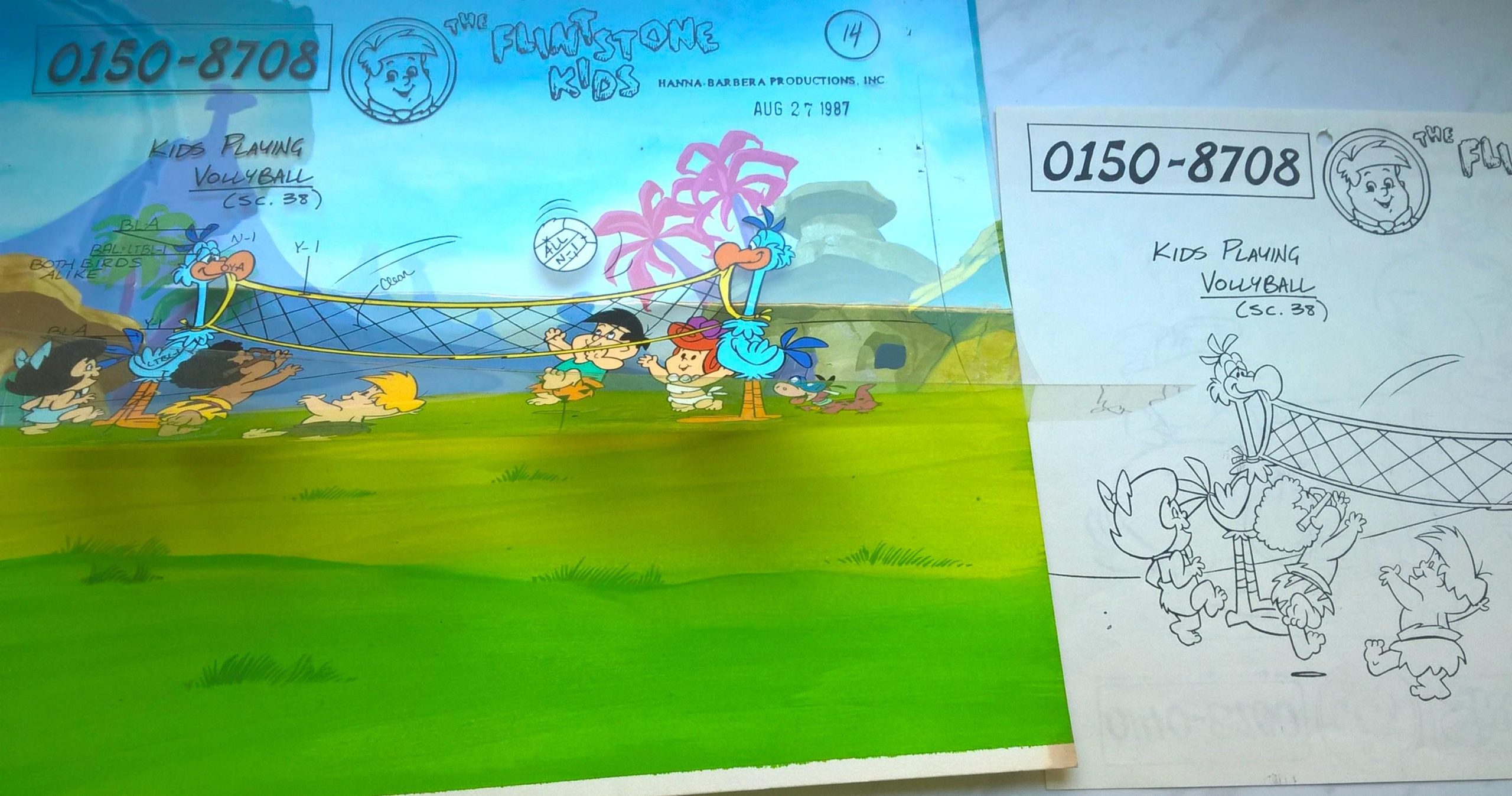 Oryginalny zestaw animacyjny z bajki THE FLINTSTONE KIDS – Kids Playing Vollyball - Dzieci grające w siatkówkę, 1987 r.