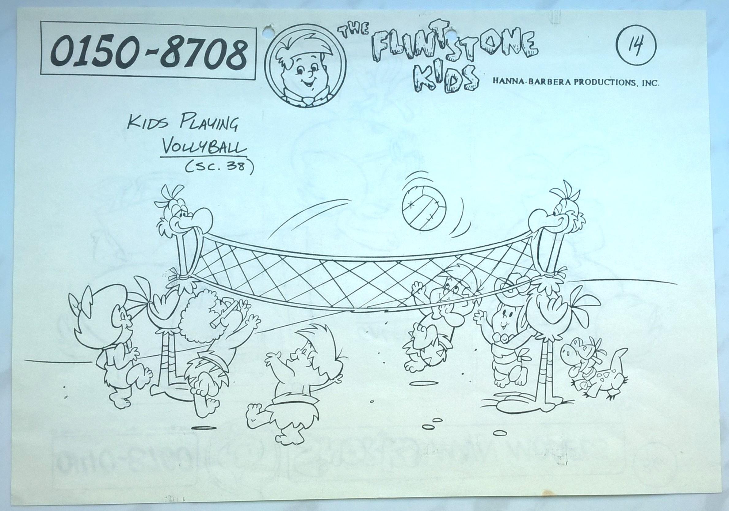 Oryginalny zestaw animacyjny z bajki THE FLINTSTONE KIDS – Kids Playing Vollyball - Dzieci grające w siatkówkę, 1987 r.