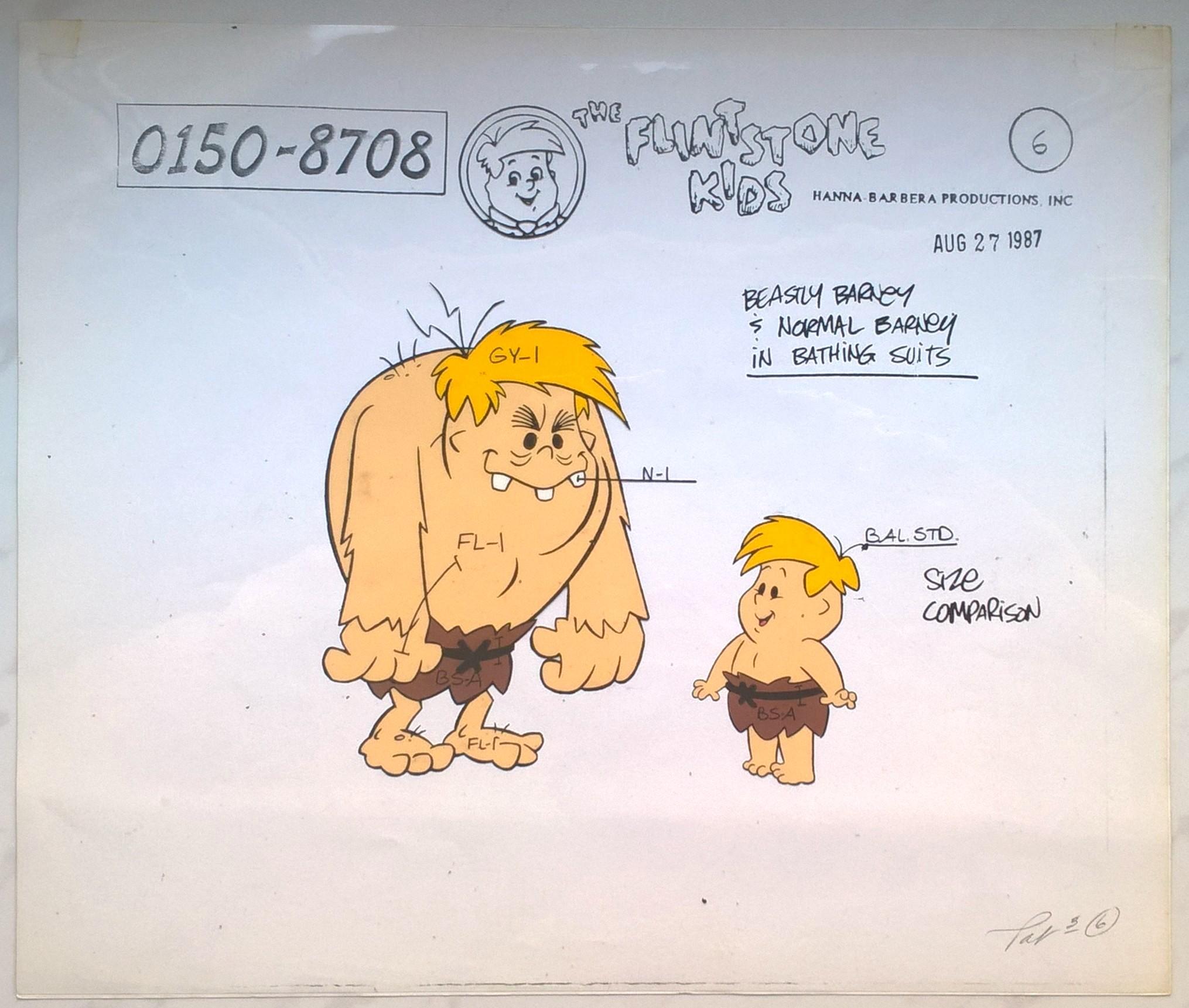 Oryginalny zestaw animacyjny z bajki THE FLINTSTONE KIDS – Barney w stroju kąpielowym, 1987 r.