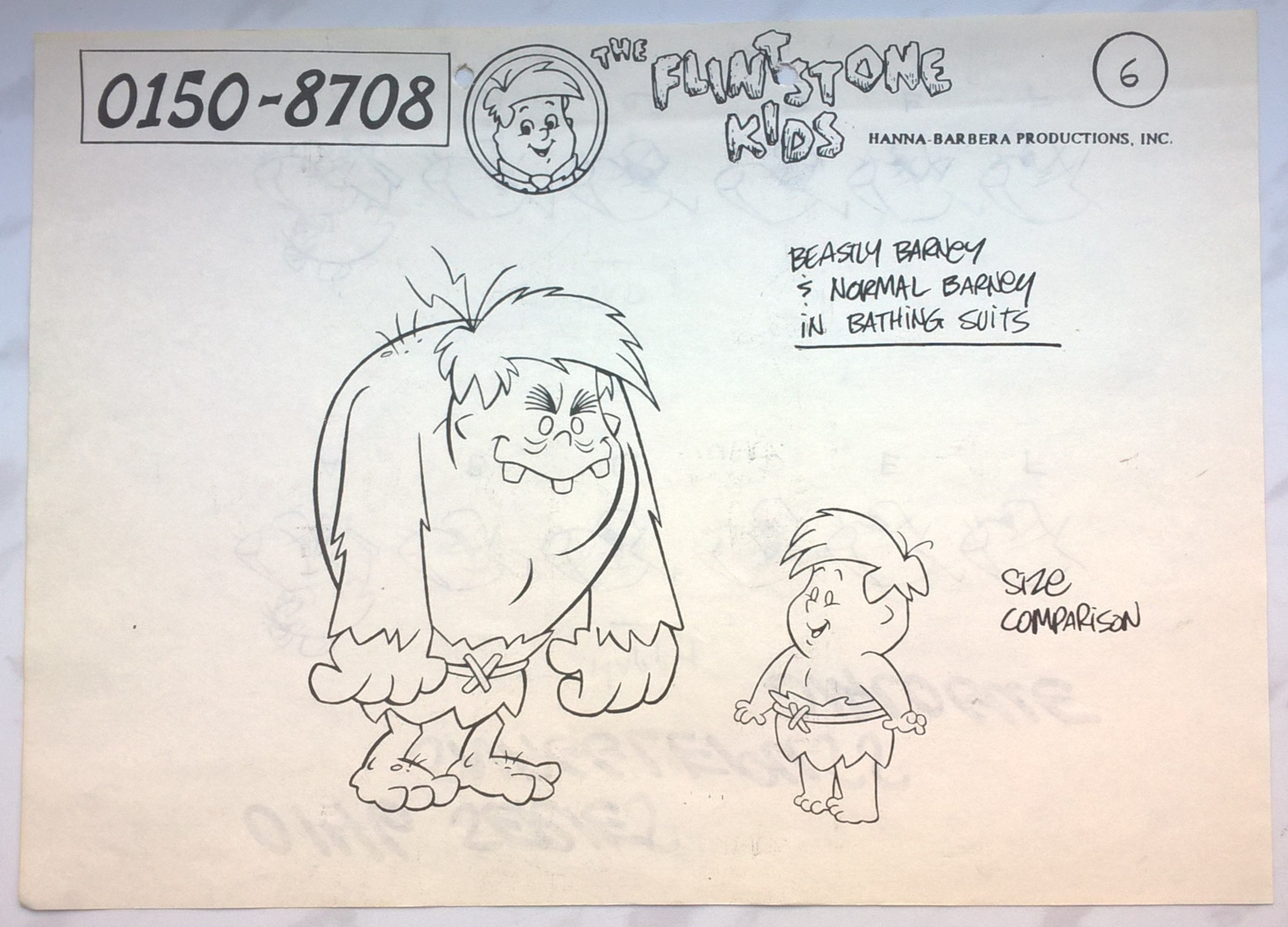 Oryginalny zestaw animacyjny z bajki THE FLINTSTONE KIDS – Barney w stroju kąpielowym, 1987 r.