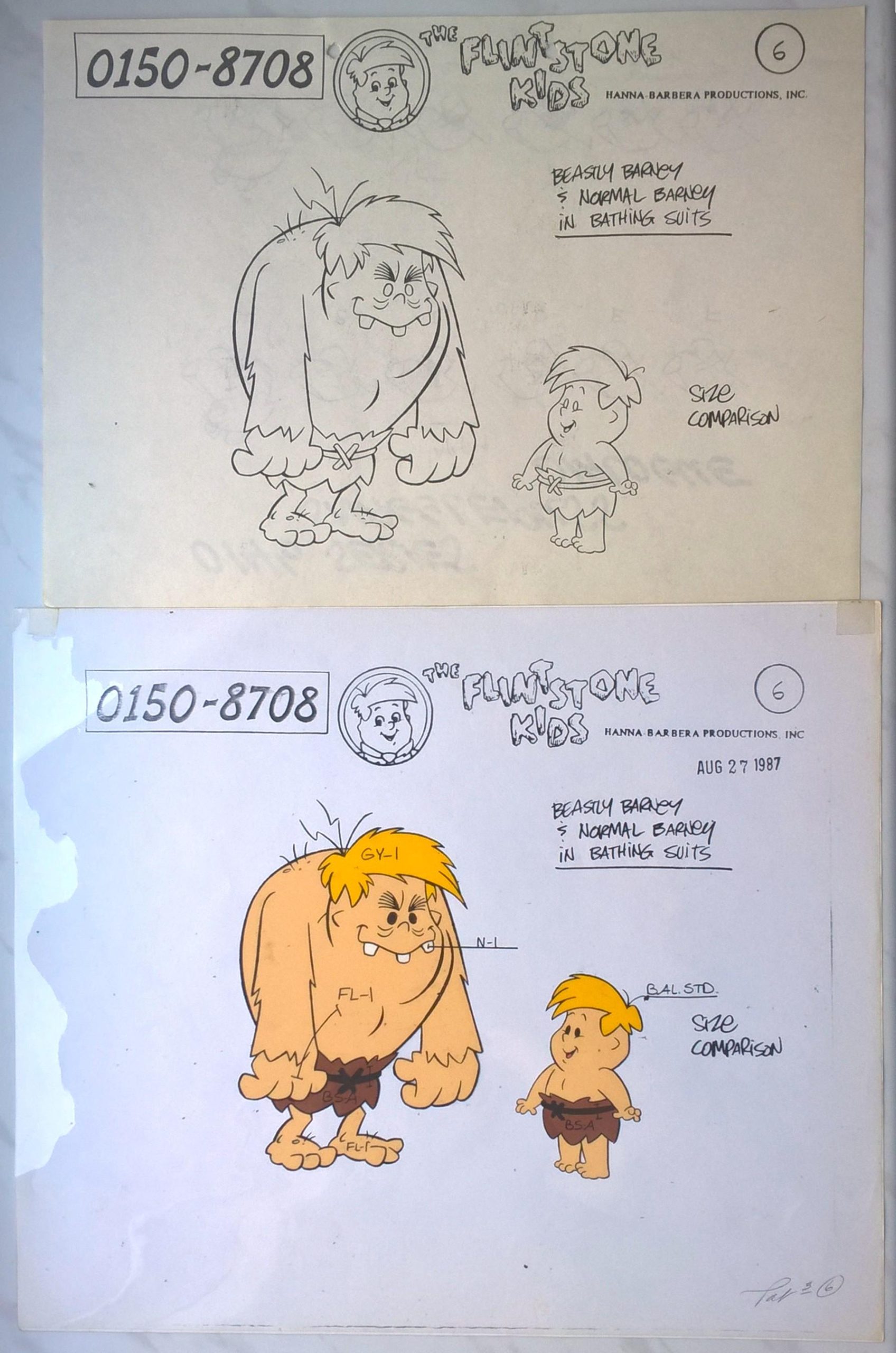 Oryginalny zestaw animacyjny z bajki THE FLINTSTONE KIDS – Barney w stroju kąpielowym, 1987 r.