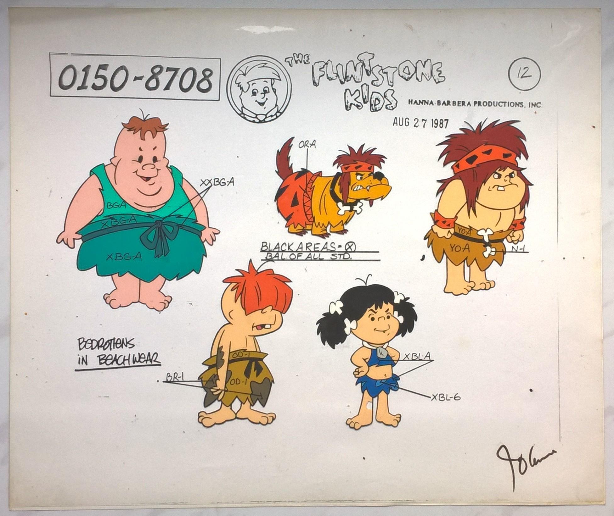 Oryginalny zestaw animacyjny z bajki THE FLINTSTONE KIDS - BEDROTTEN IN BEACH WEAR - Łobuzy w strojach kąpielowych, 1987 r.