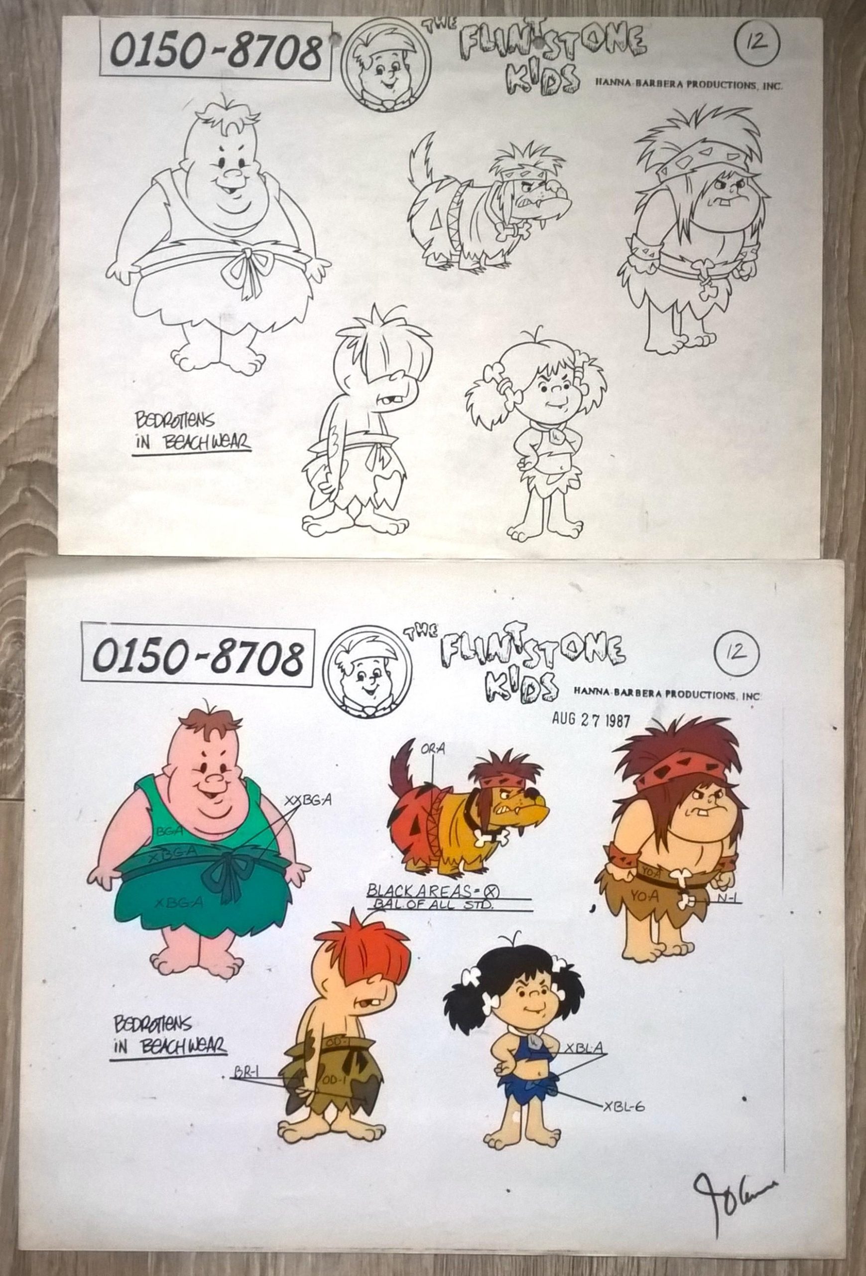 Oryginalny zestaw animacyjny z bajki THE FLINTSTONE KIDS - BEDROTTEN IN BEACH WEAR - Łobuzy w strojach kąpielowych, 1987 r.
