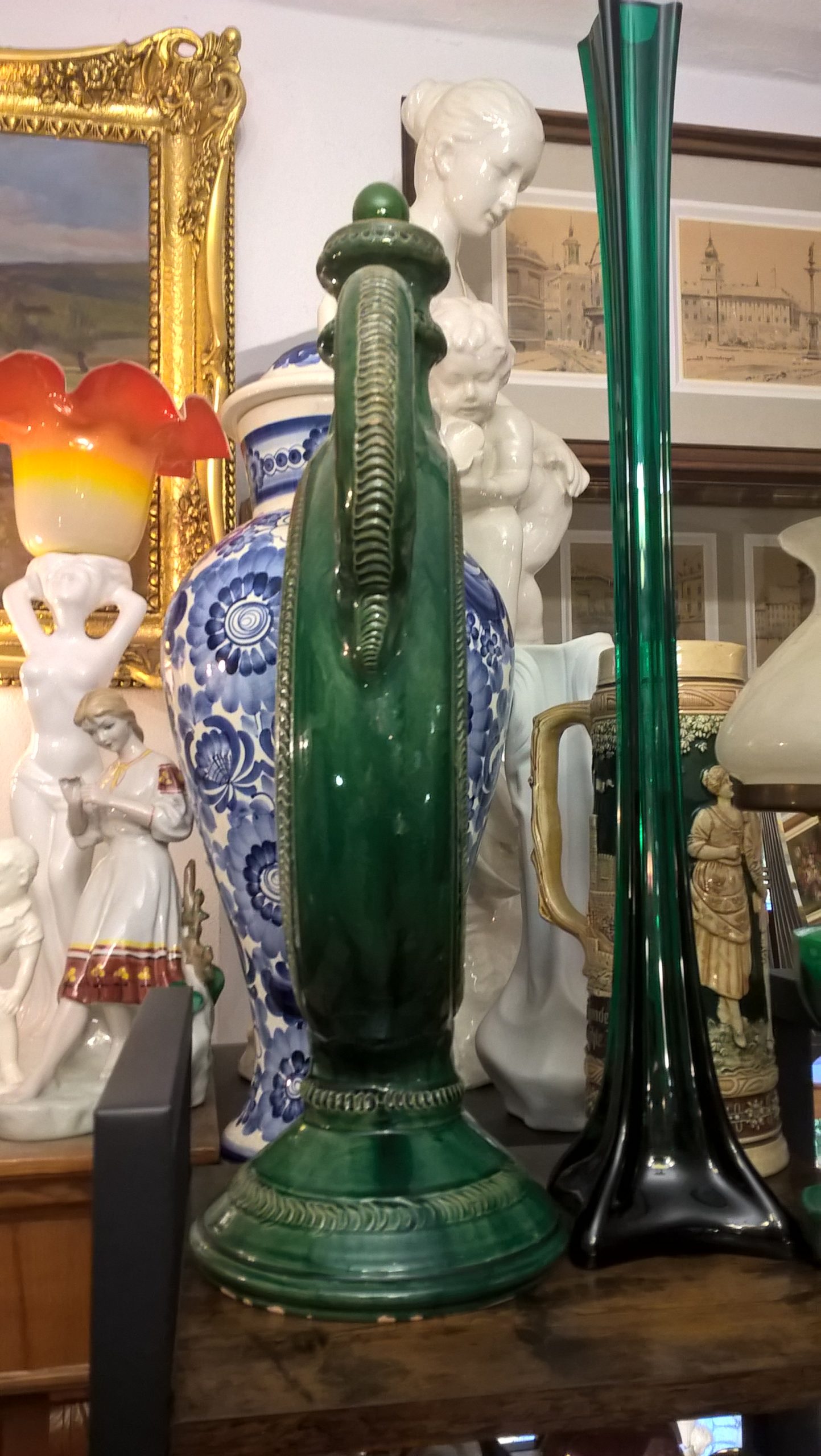 Duży dzban ceramiczny zielony