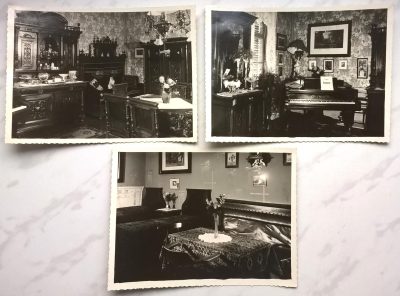 Zestaw zdjęć (3 szt.) – wnętrze mieszkania - salon, 1900-1915 - FOTO PREROVSKY, TRINEC-JABLUNKOV (Trzyniec-Jabłonków)