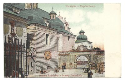 Pocztówka - PAMIĄTKA Z CZĘSTOCHOWY. Cmentarz kościelny z bramą Potockich