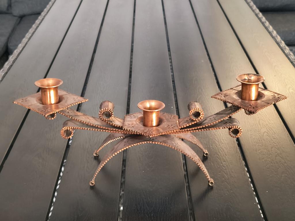 Świecznik miedziany na 3 świece