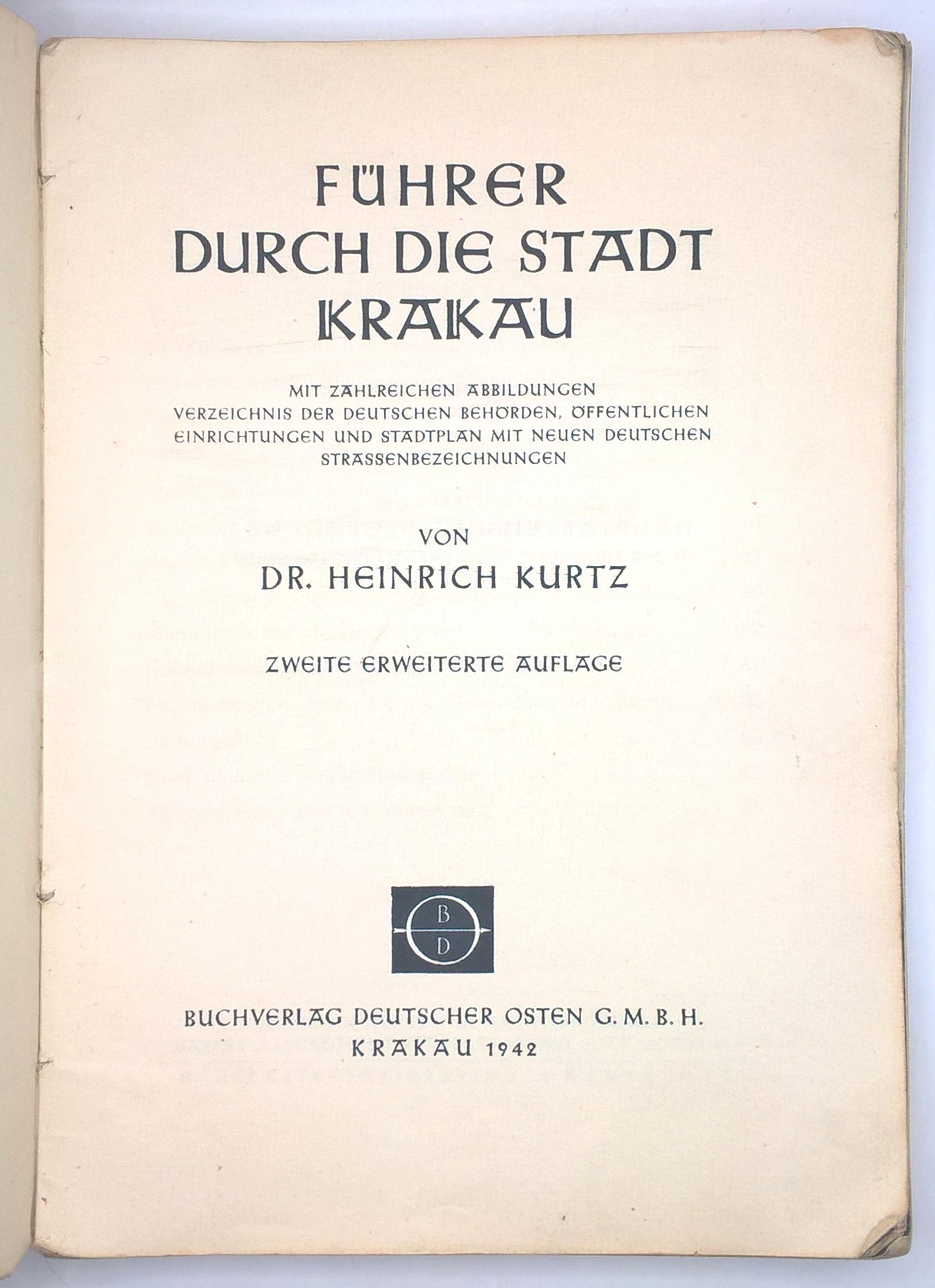 Książka w języku niemieckim - Przewodnik po Krakowie - "Führer Durch die Stadt Krakau", 1942 r.