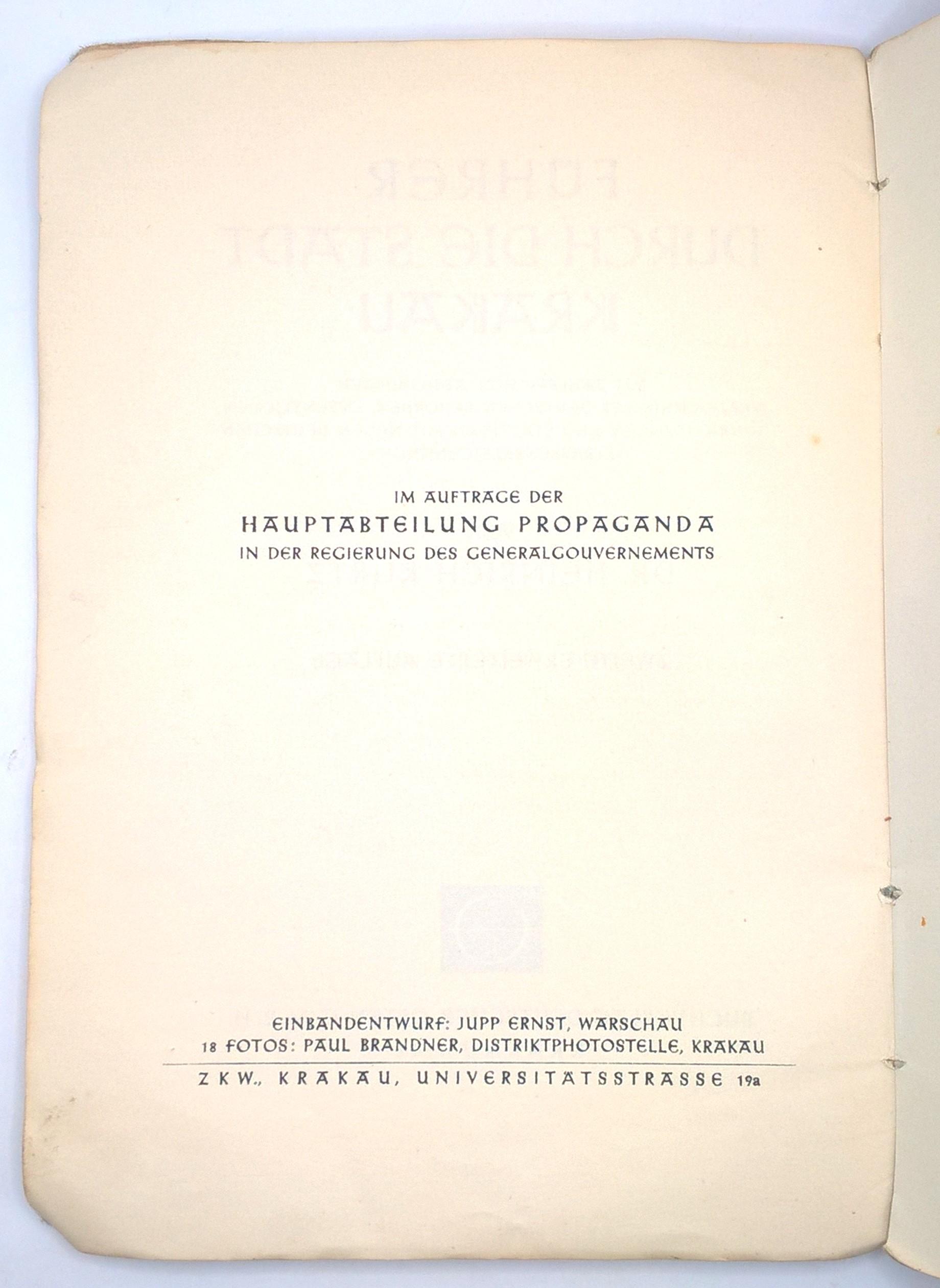 Książka w języku niemieckim - Przewodnik po Krakowie - "Führer Durch die Stadt Krakau", 1942 r.