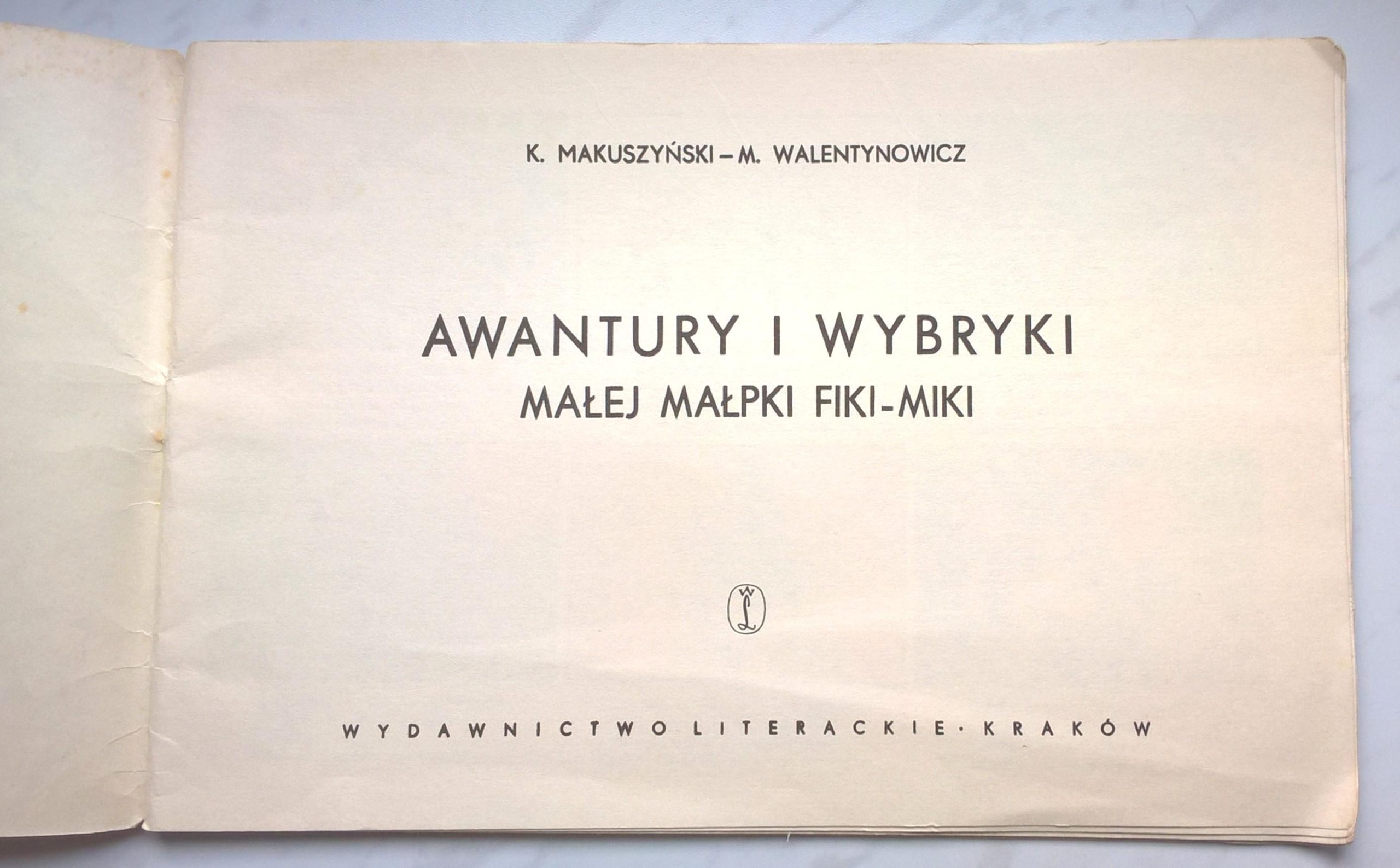 Książeczka - komiks dla dzieci "Awantury i wybryki małej małpki Fiki-Miki" Kornel Makuszyński, Marian Walentynowicz, 1984 r.