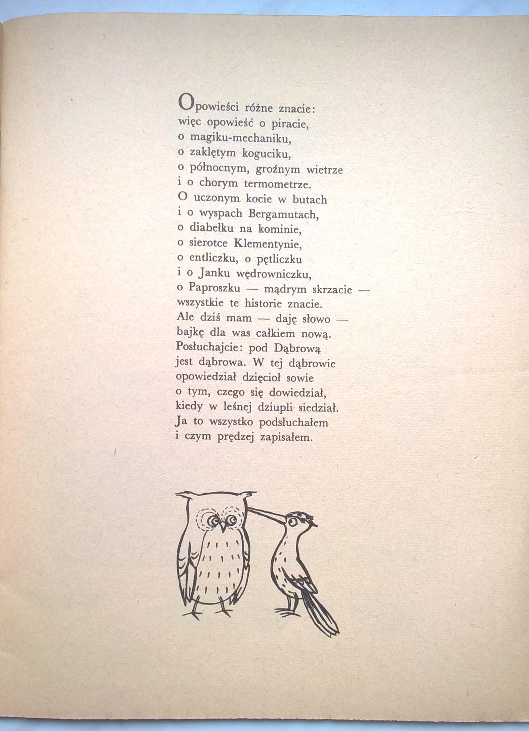 Książeczka dla dzieci - Jan Brzechwa "OPOWIEDZIAŁ DZIĘCIOŁ SOWIE", 1978 r.