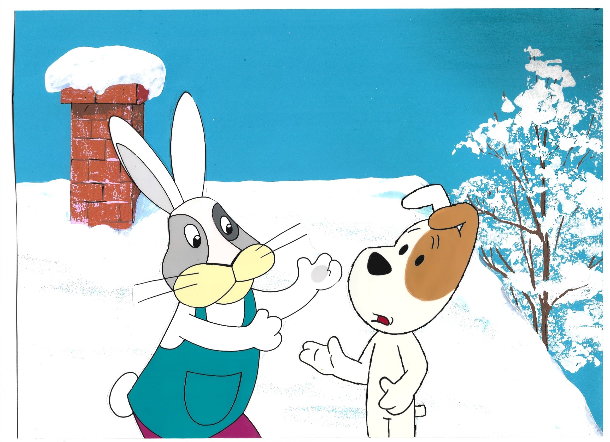 Oryginalna animacja - tło plus wycięte dwie folie - KRÓLIK i REKSIO