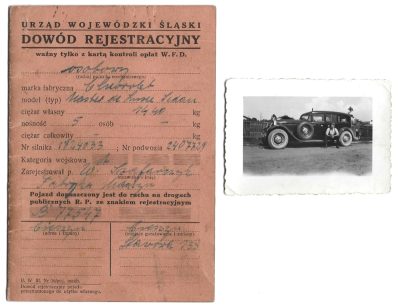 Dowód rejestracyjny i zdjęcie samochodu - Chevrolet Master Deluxe, 1939 r.