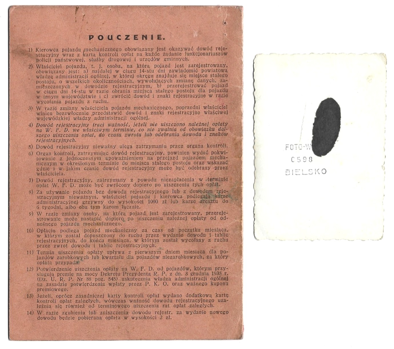 Dowód rejestracyjny i zdjęcie samochodu - Chevrolet Master Deluxe, 1939 r.