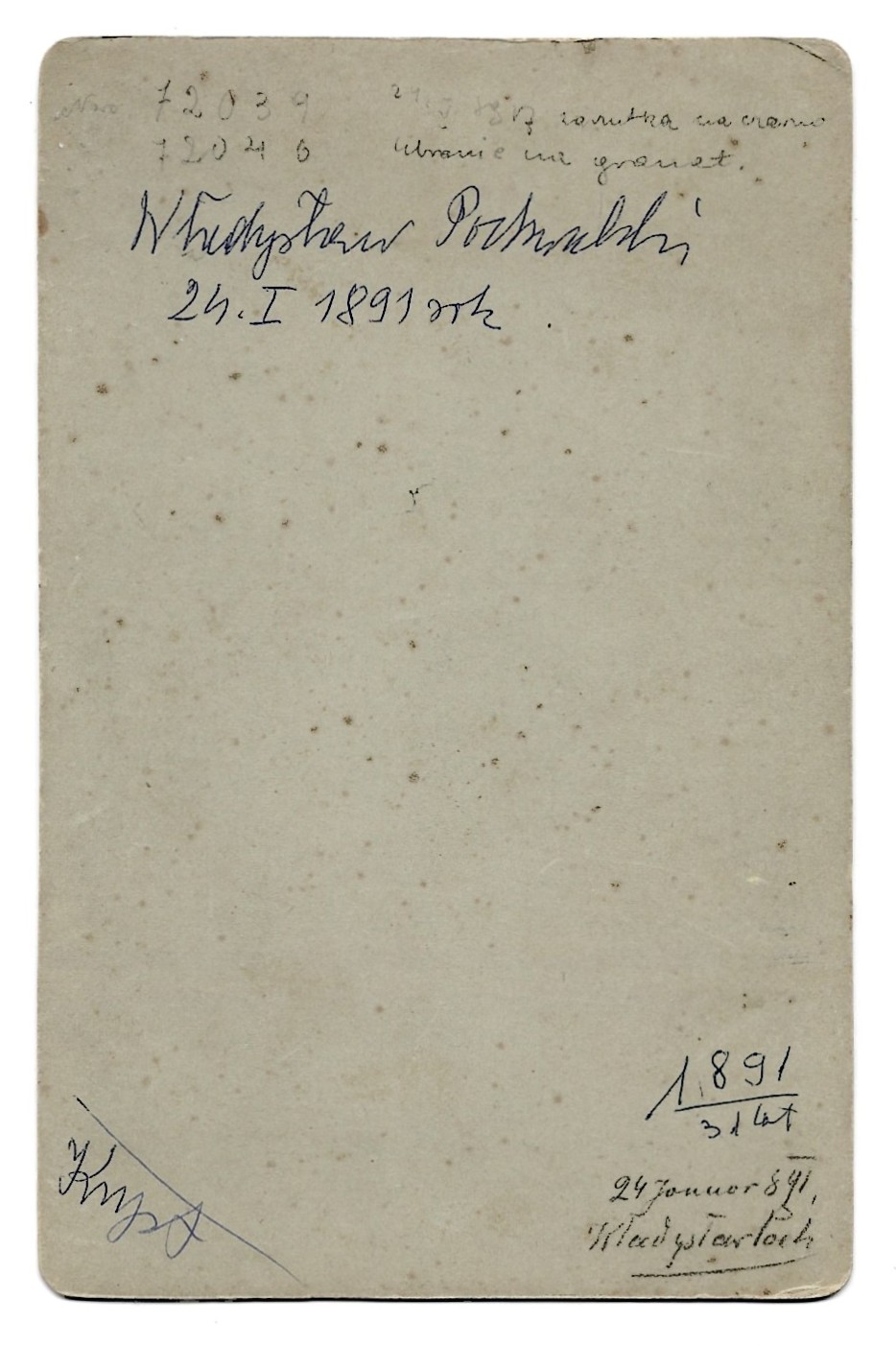 Zdjęcie portretowe malarza Władysława Pochwalskiego, 1891 r.