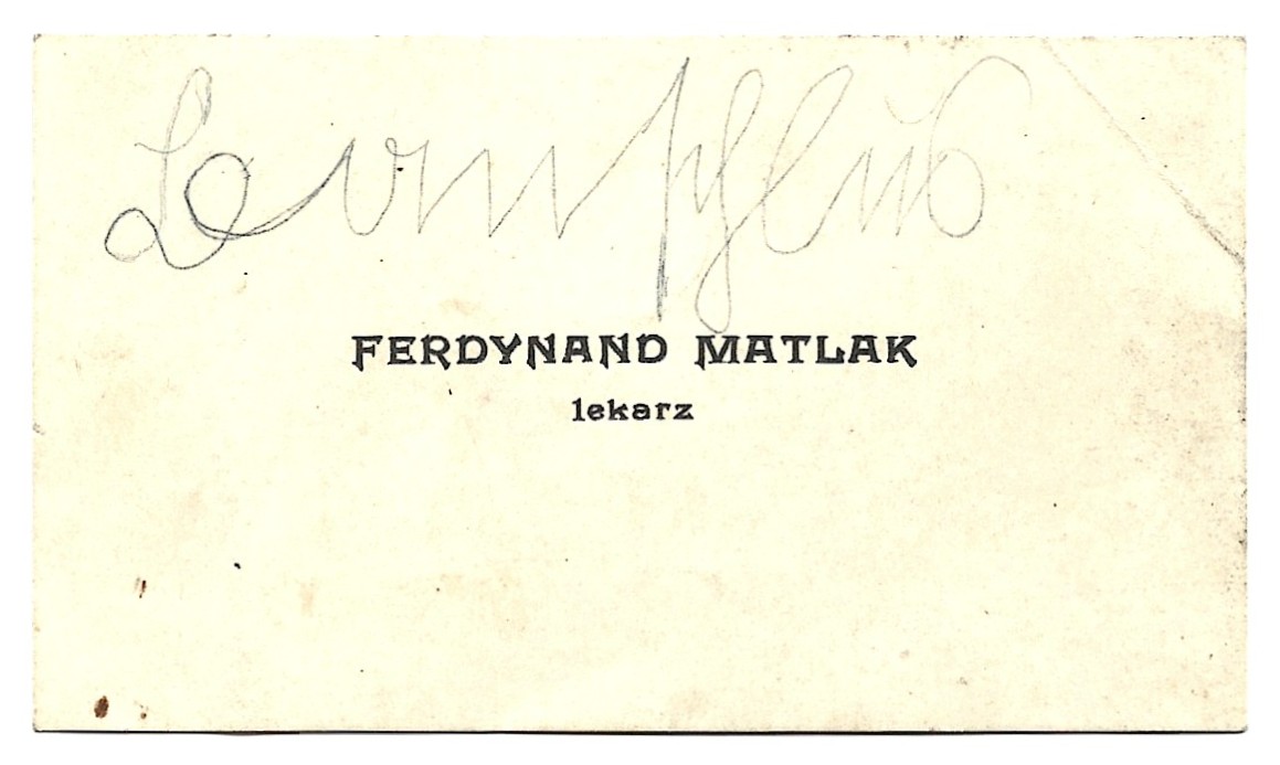 Stara wizytówka - FERDYNAND MATLAK, lekarz [Andrychów]