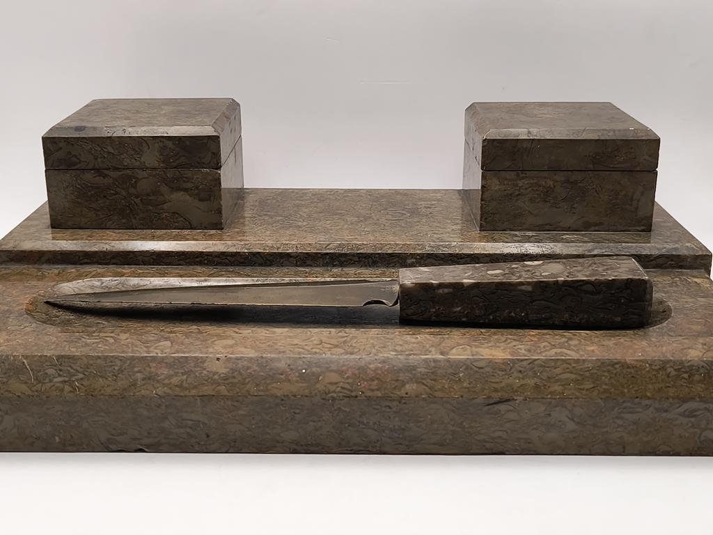 Kałamarz marmurowy, z nożem do listów