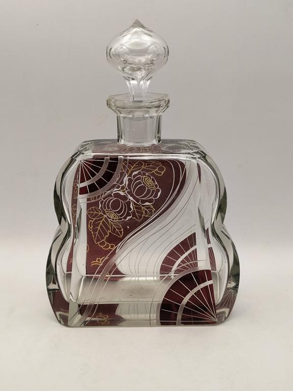 Karafka szklana art deco - Czechy, lata 30-te