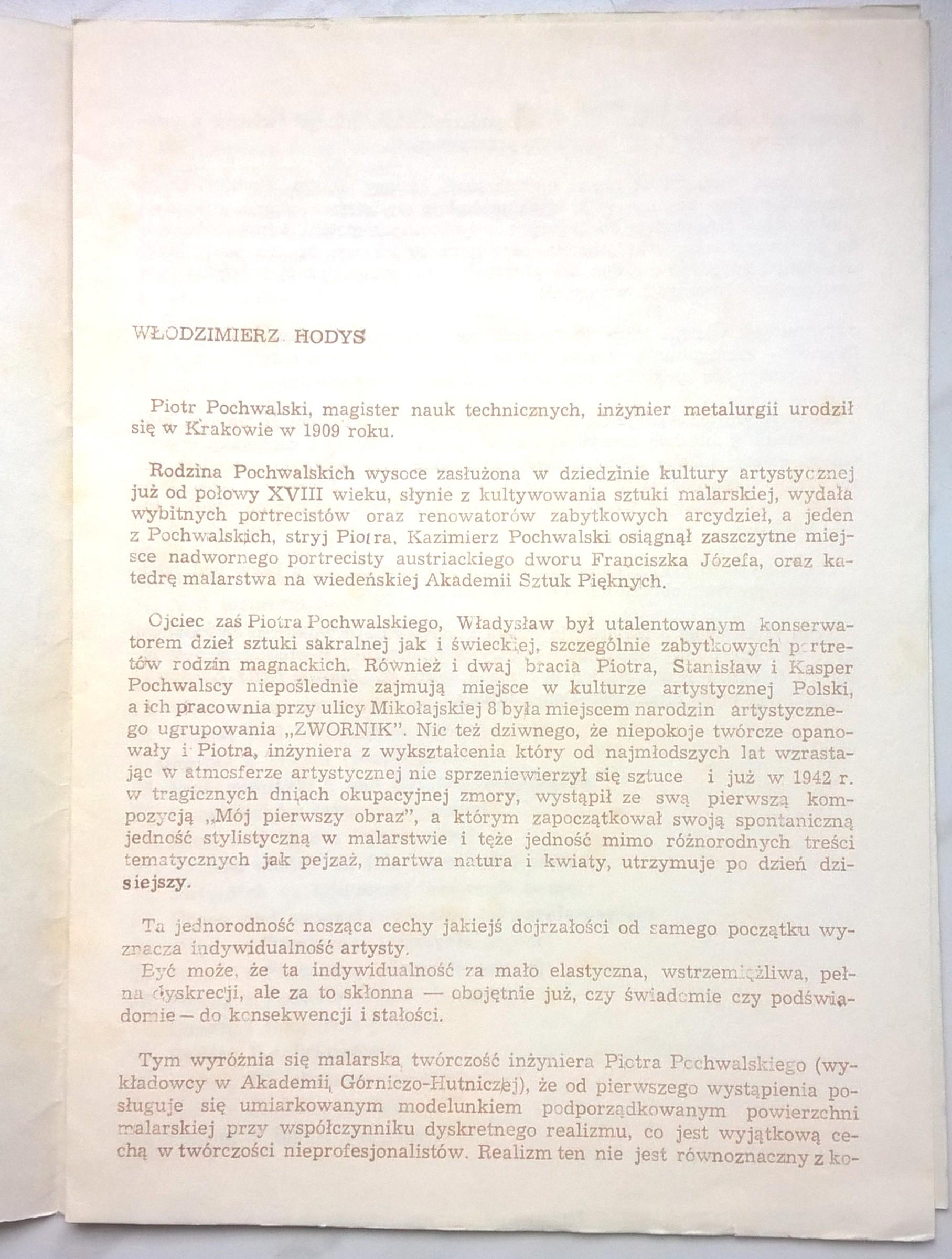 Broszura - Piotr Pochwalski (z krakowskiej rodziny malarzy) - wystawa malarstwa, 1977 r.