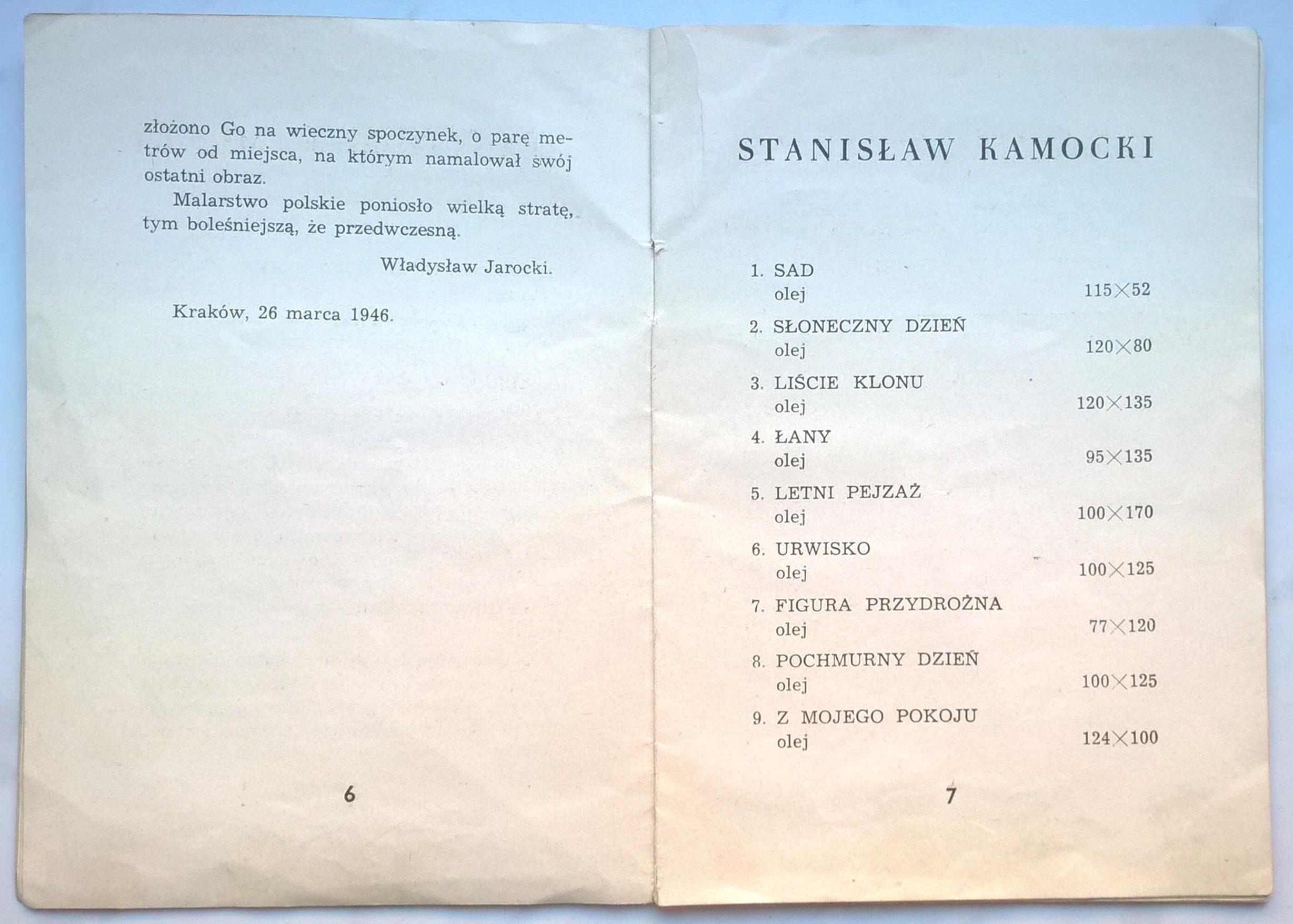 Katalog z wystawy malarza Stanisława Kamockiego, 1946 r. - z podpisem Piotra Pochwalskiego