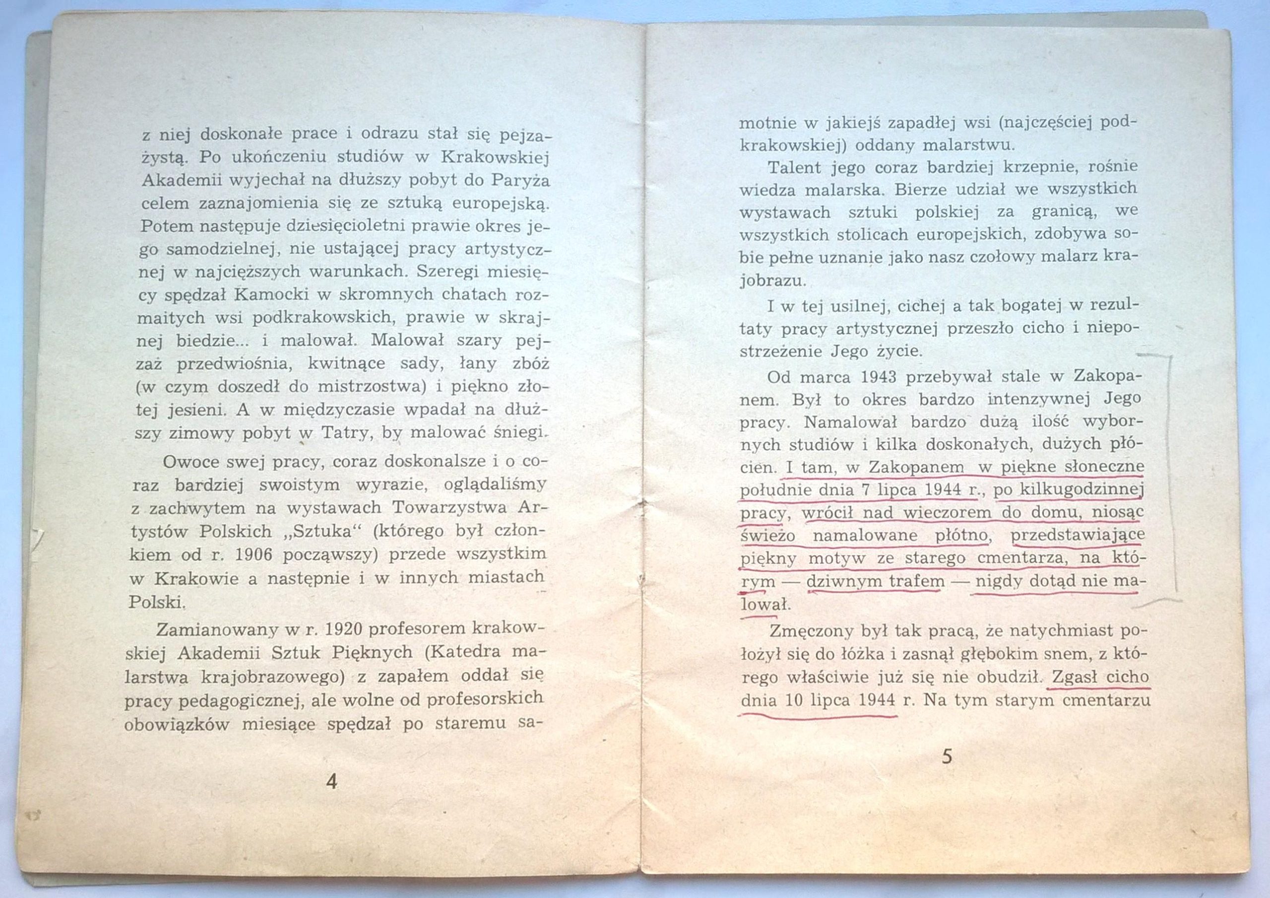 Katalog z wystawy malarza Stanisława Kamockiego, 1946 r.