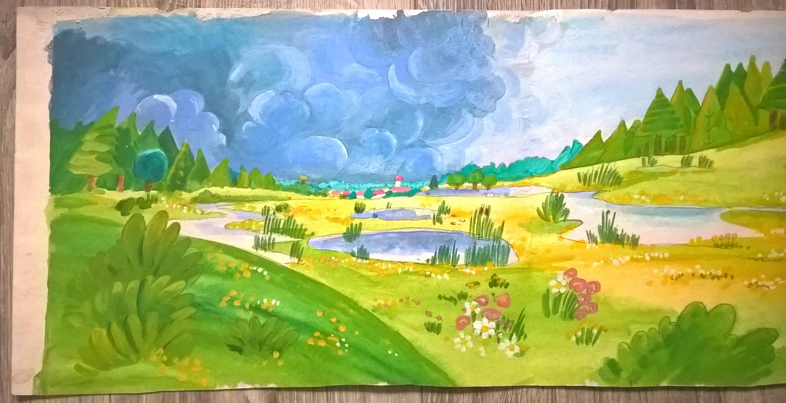 Tło animacyjne z bajki "Między nami bocianami"