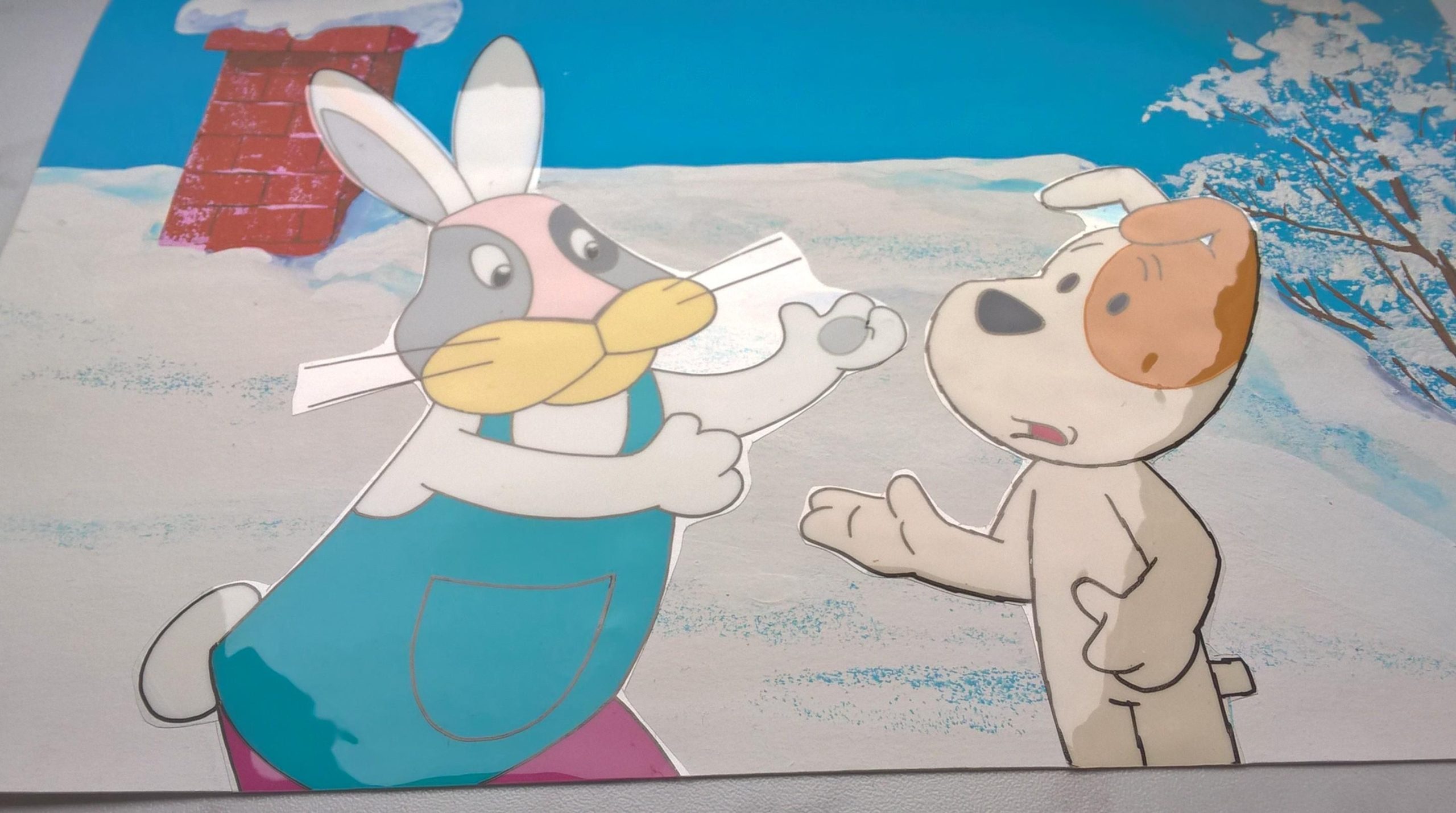 Oryginalna animacja - tło plus wycięte dwie folie - KRÓLIK i REKSIO